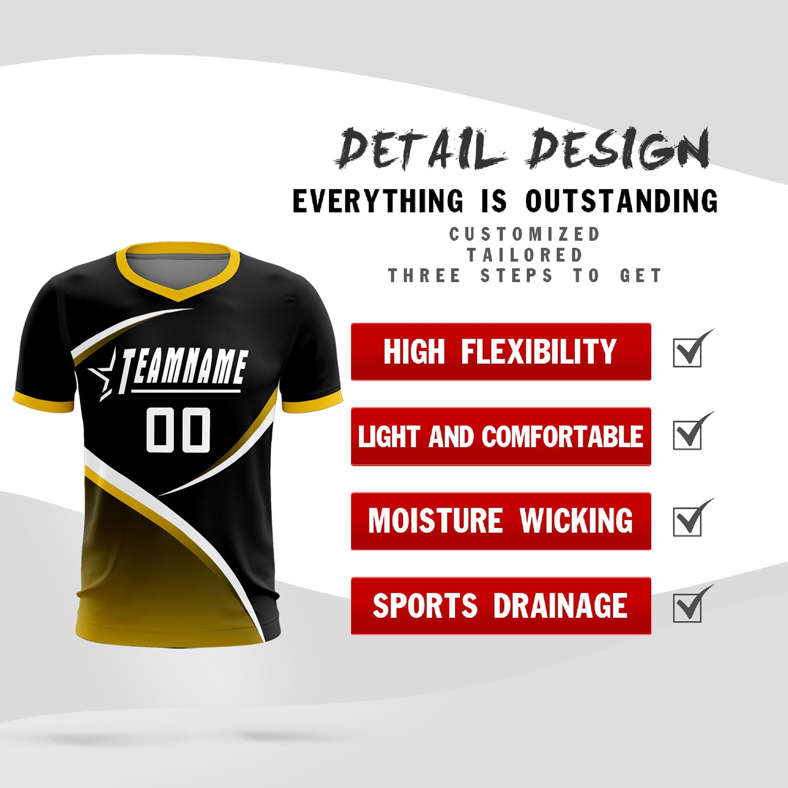 Custom Black Gold Color Block Training Uniform For Men Soccer Sets Jersey