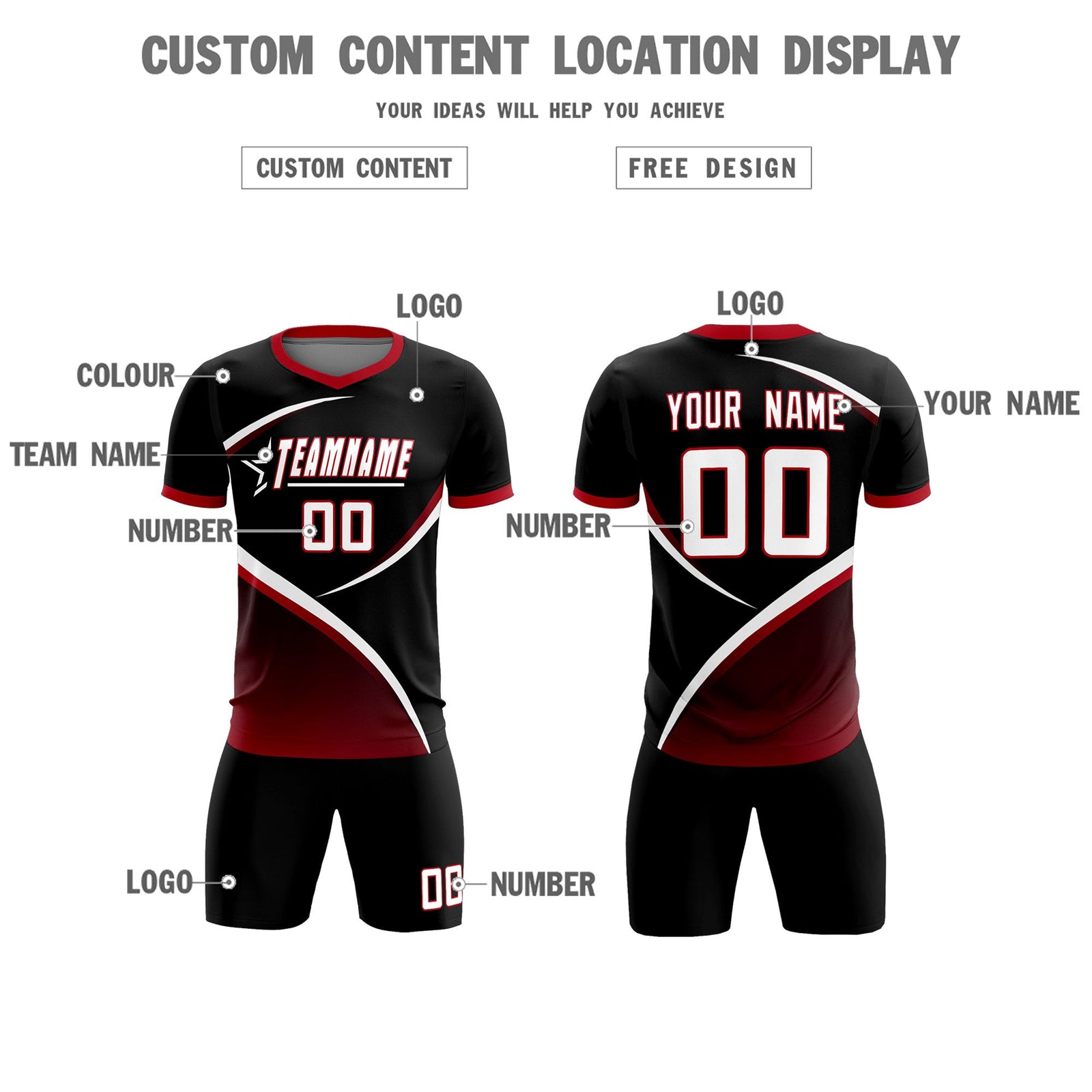 Custom Black Red Color Block Training Uniform For Men Soccer Sets Jersey