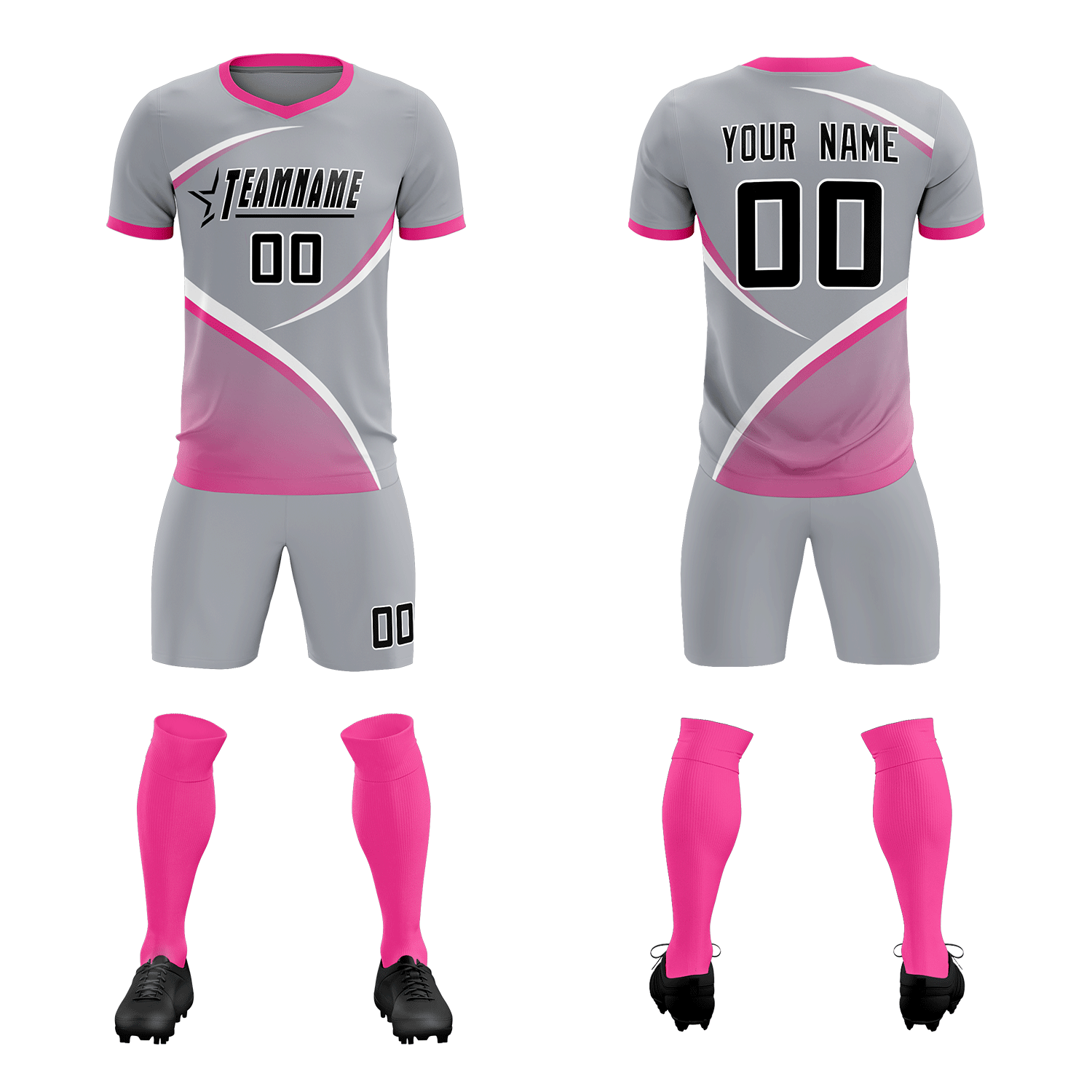 Custom Gray Pink Color Block Training Uniform For Men Soccer Sets Jersey