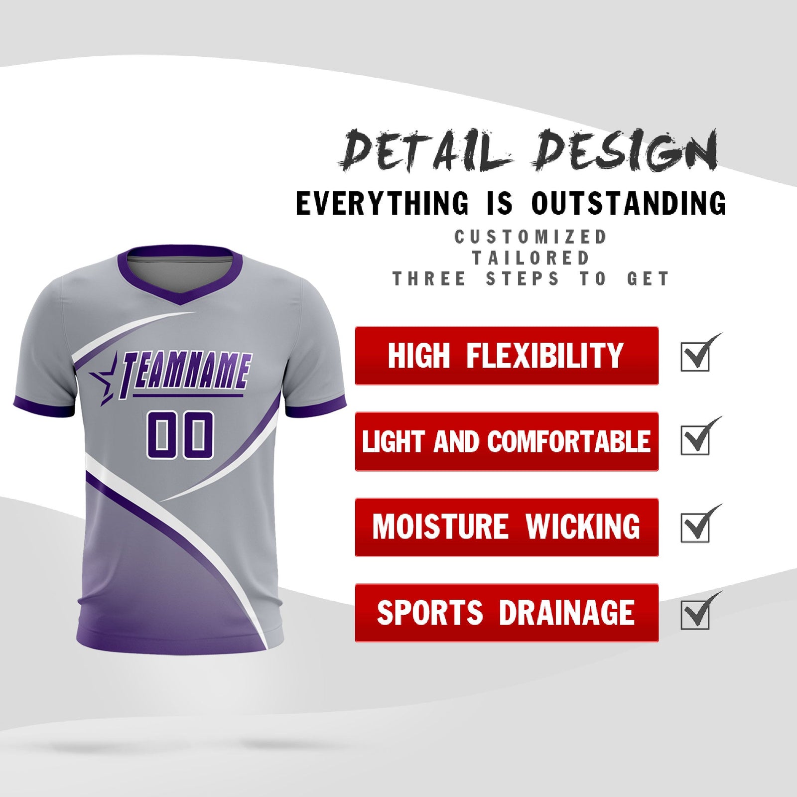 Custom Gray Purple Color Block Training Uniform For Men Soccer Sets Jersey