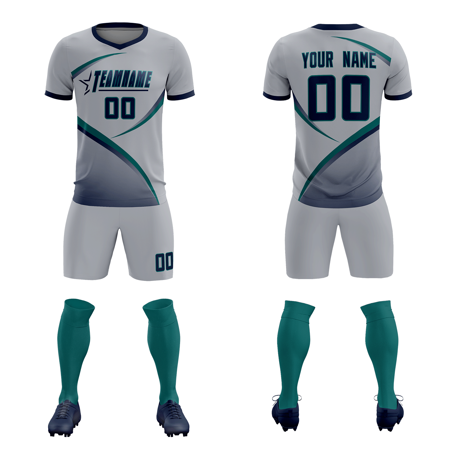 Custom Gray Navy Color Block Training Uniform For Men Soccer Sets Jersey