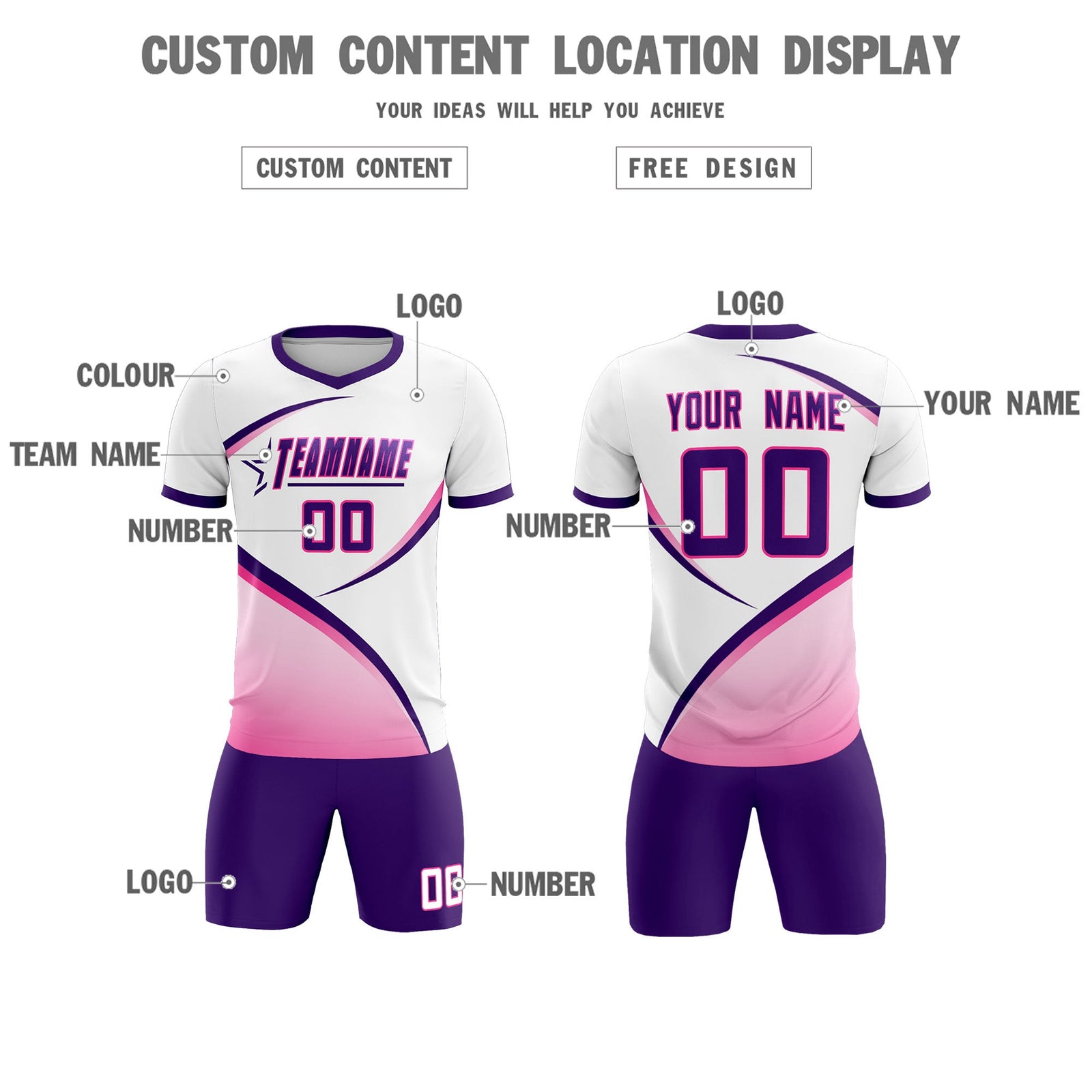 Custom White Purple Color Block Training Uniform For Men Soccer Sets Jersey