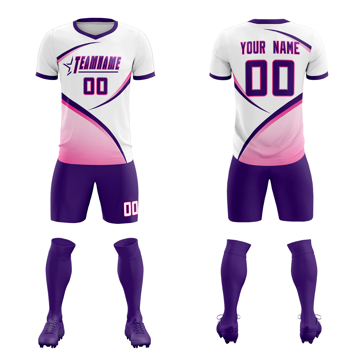 Custom White Purple Color Block Training Uniform For Men Soccer Sets Jersey