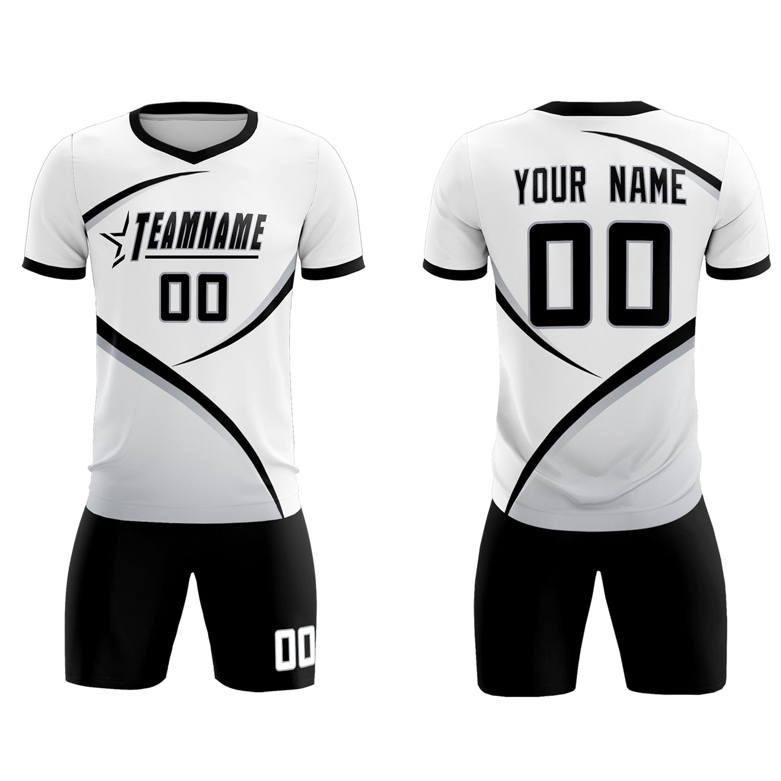 Custom White Black Color Block Training Uniform For Men Soccer Sets Jersey