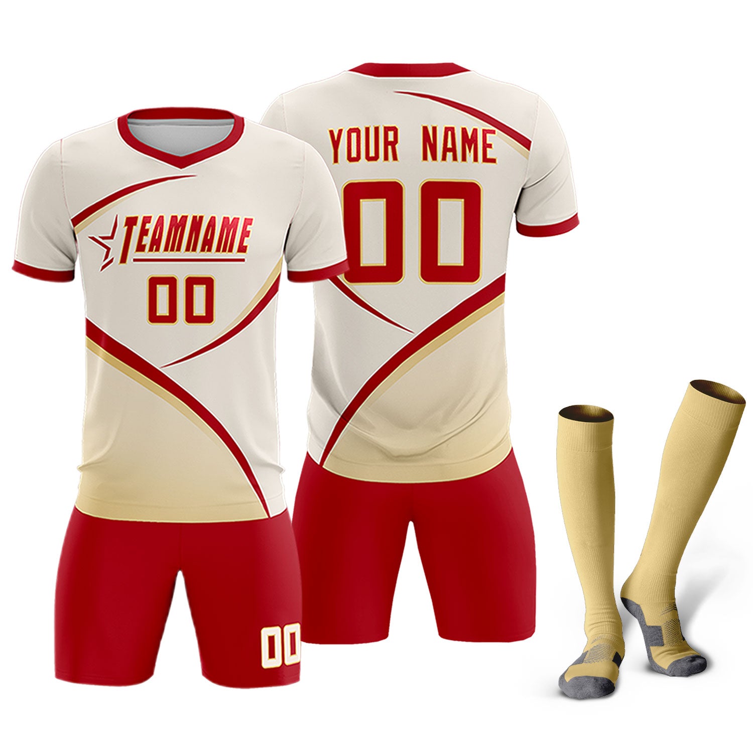 Custom Cream Red Color Block Training Uniform For Men Soccer Sets Jersey