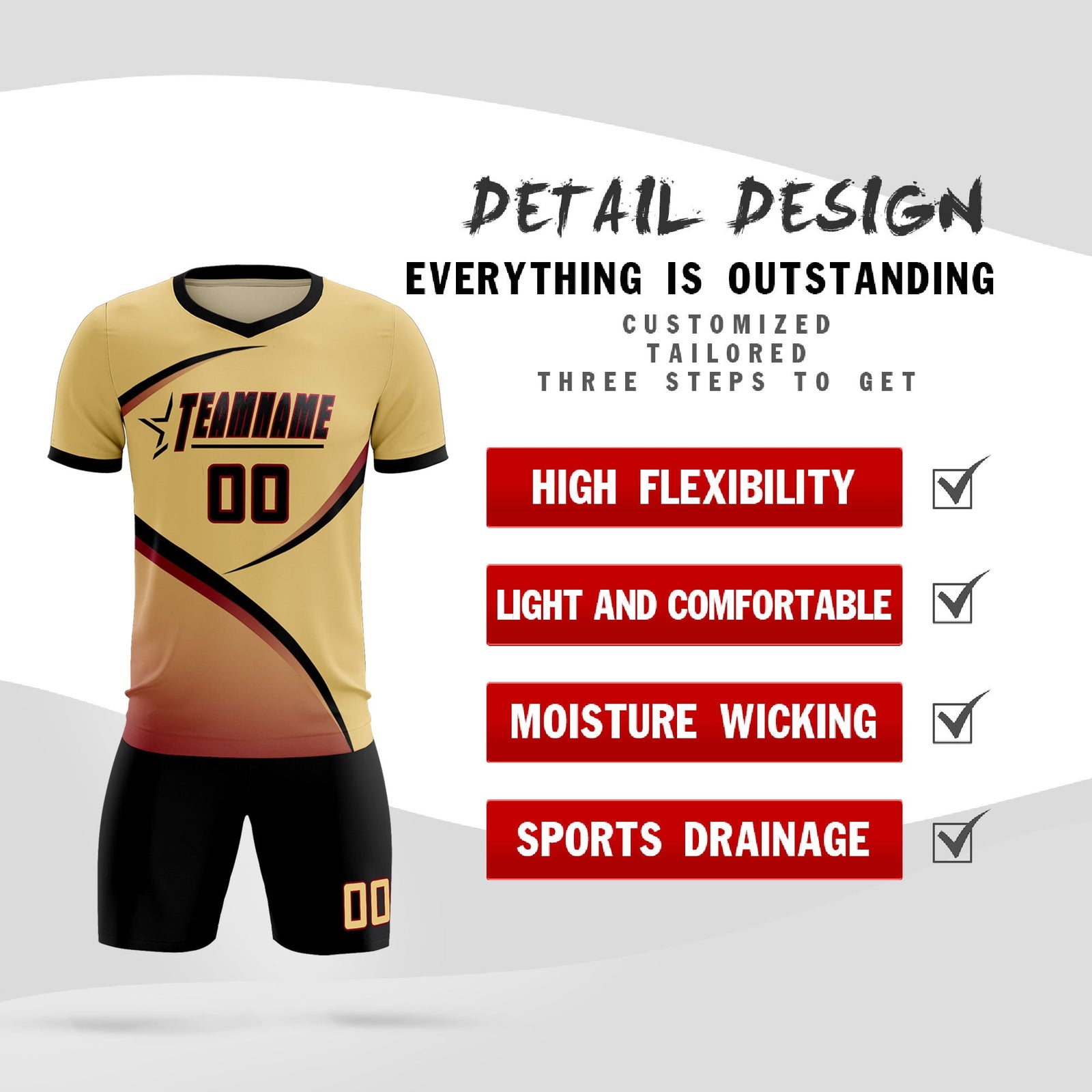 Custom Khaki Black Color Block Training Uniform For Men Soccer Sets Jersey