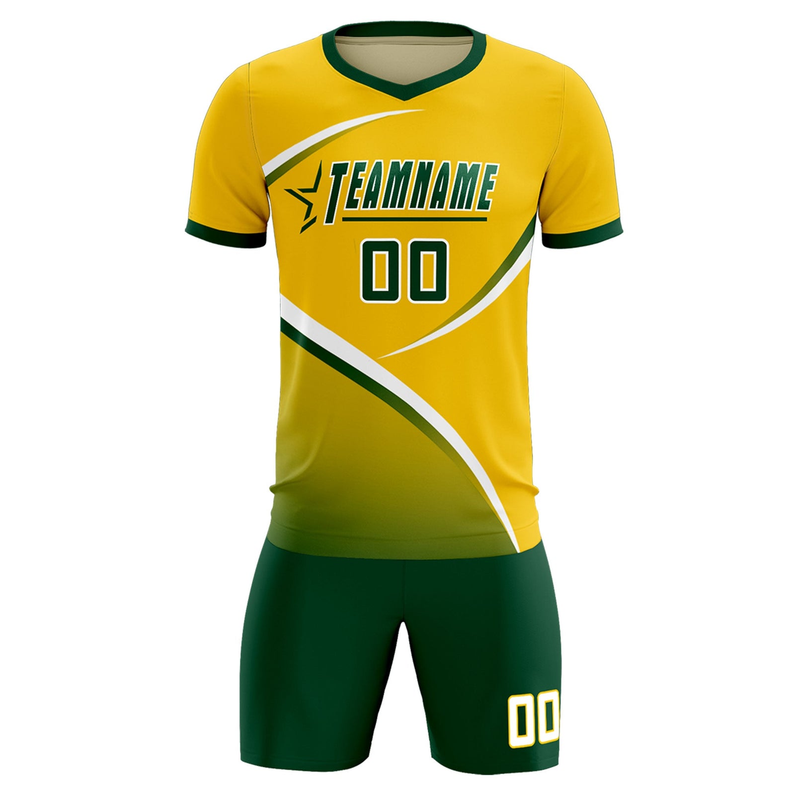 Custom Gold Green Color Block Training Uniform For Men Soccer Sets Jersey