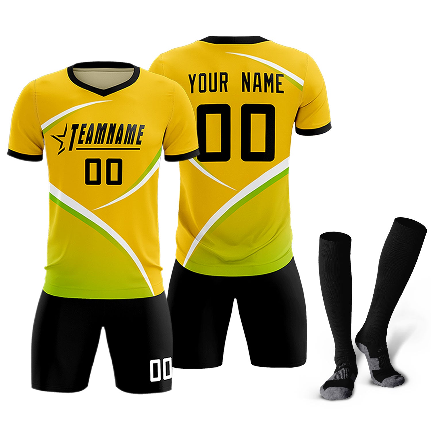 Custom Gold Black Color Block Training Uniform For Men Soccer Sets Jersey