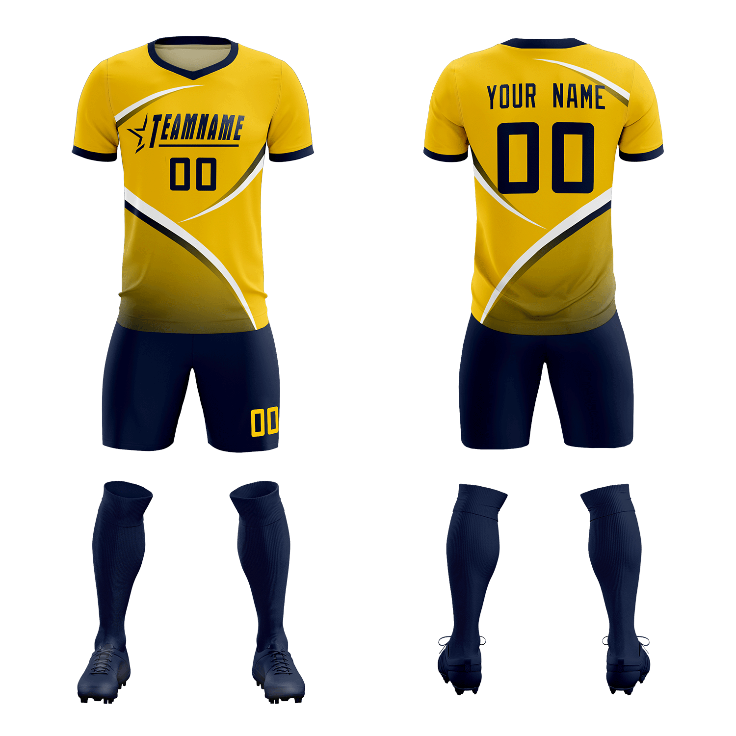 Custom Gold Navy Color Block Training Uniform For Men Soccer Sets Jersey