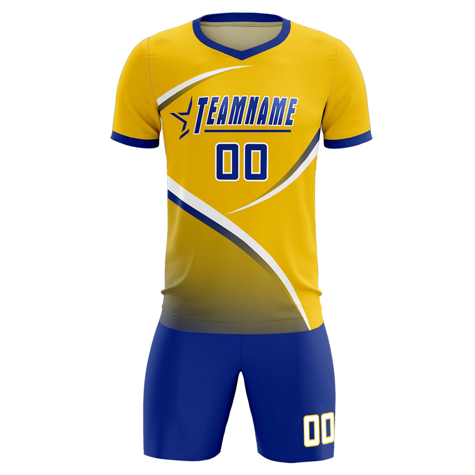 Custom Gold Royal Color Block Training Uniform For Men Soccer Sets Jersey