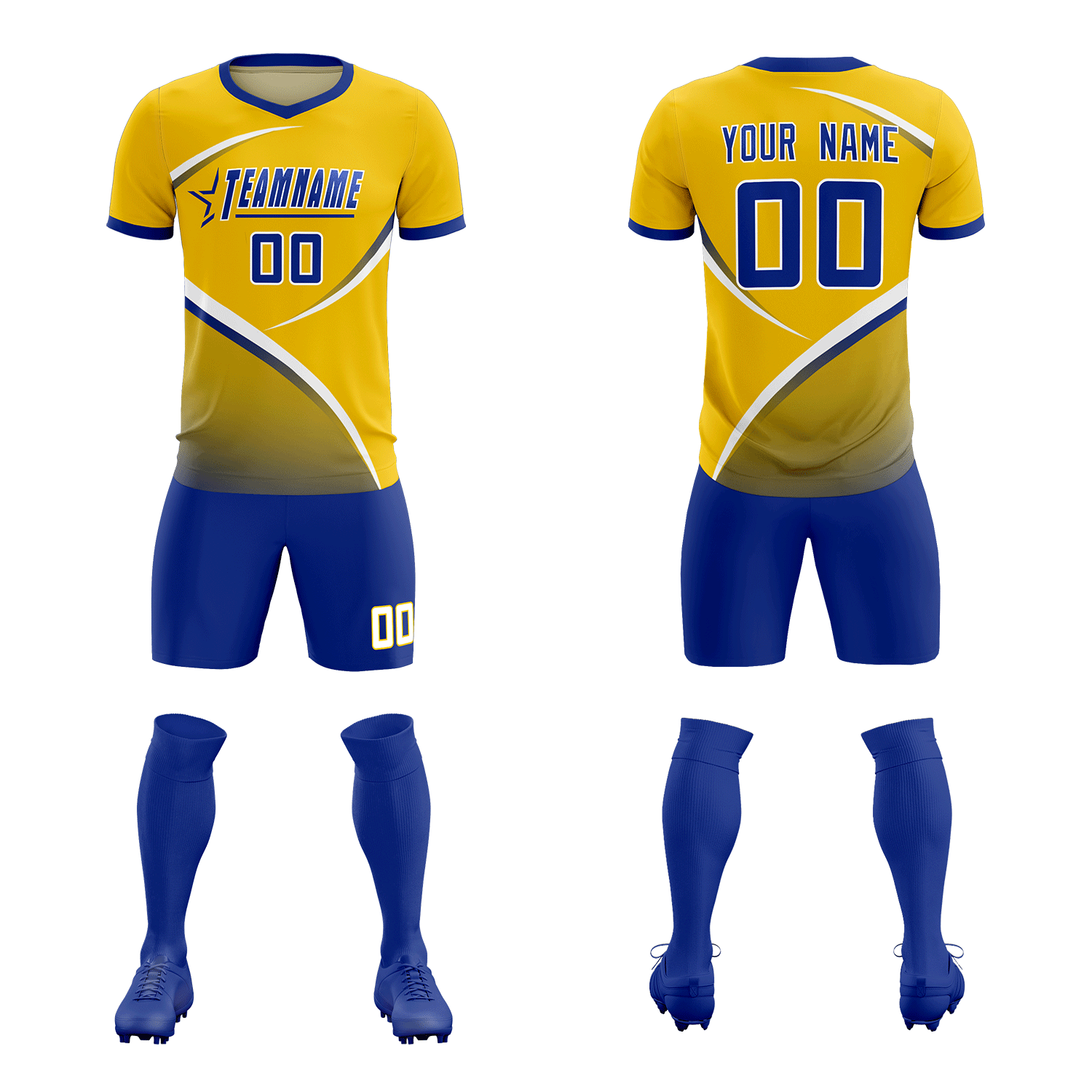 Custom Gold Royal Color Block Training Uniform For Men Soccer Sets Jersey