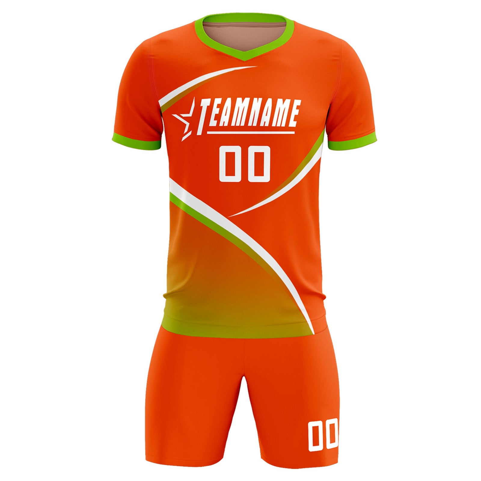 Custom Orange Neon Green Color Block Training Uniform For Men Soccer Sets Jersey