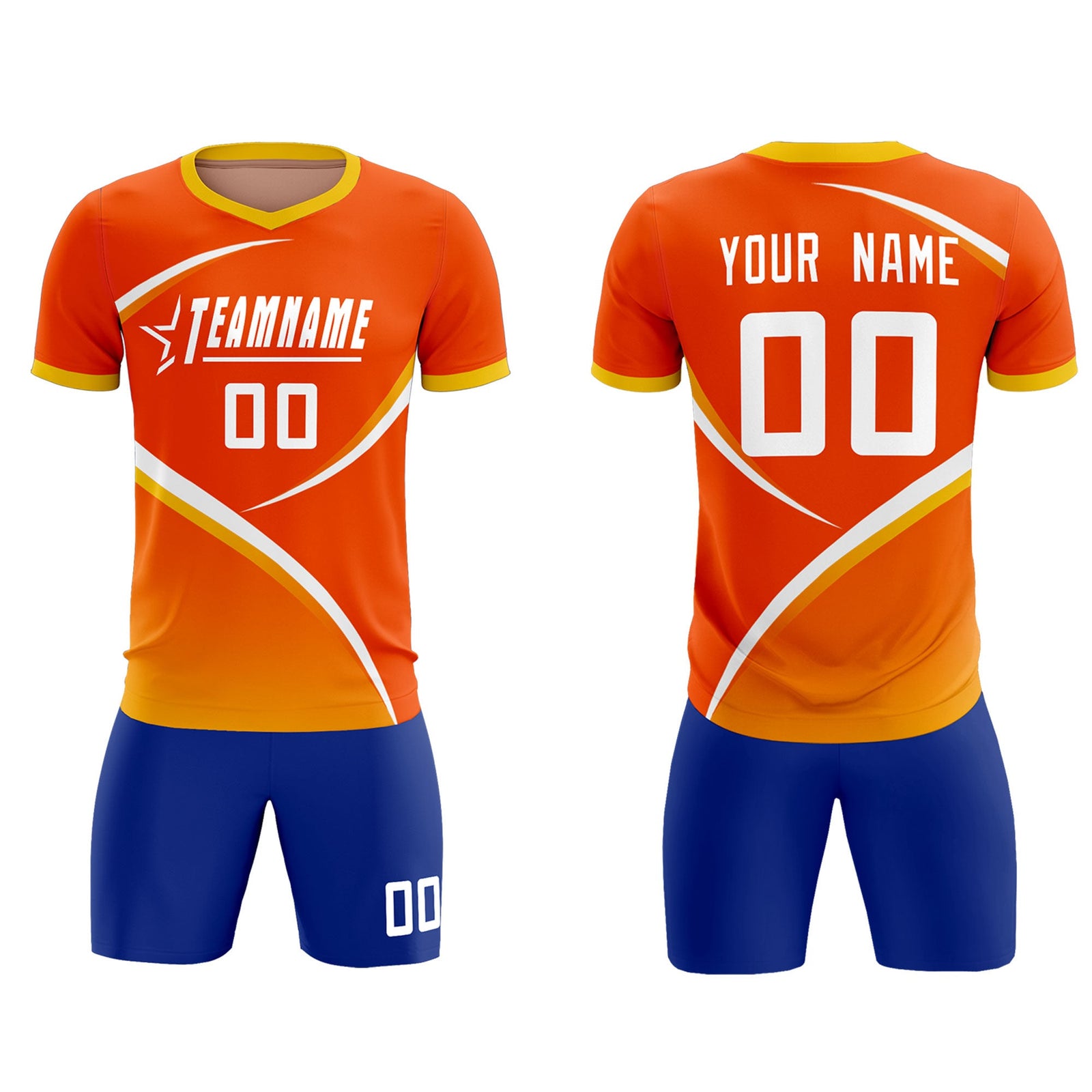 Custom Orange Gold Color Block Training Uniform For Men Soccer Sets Jersey