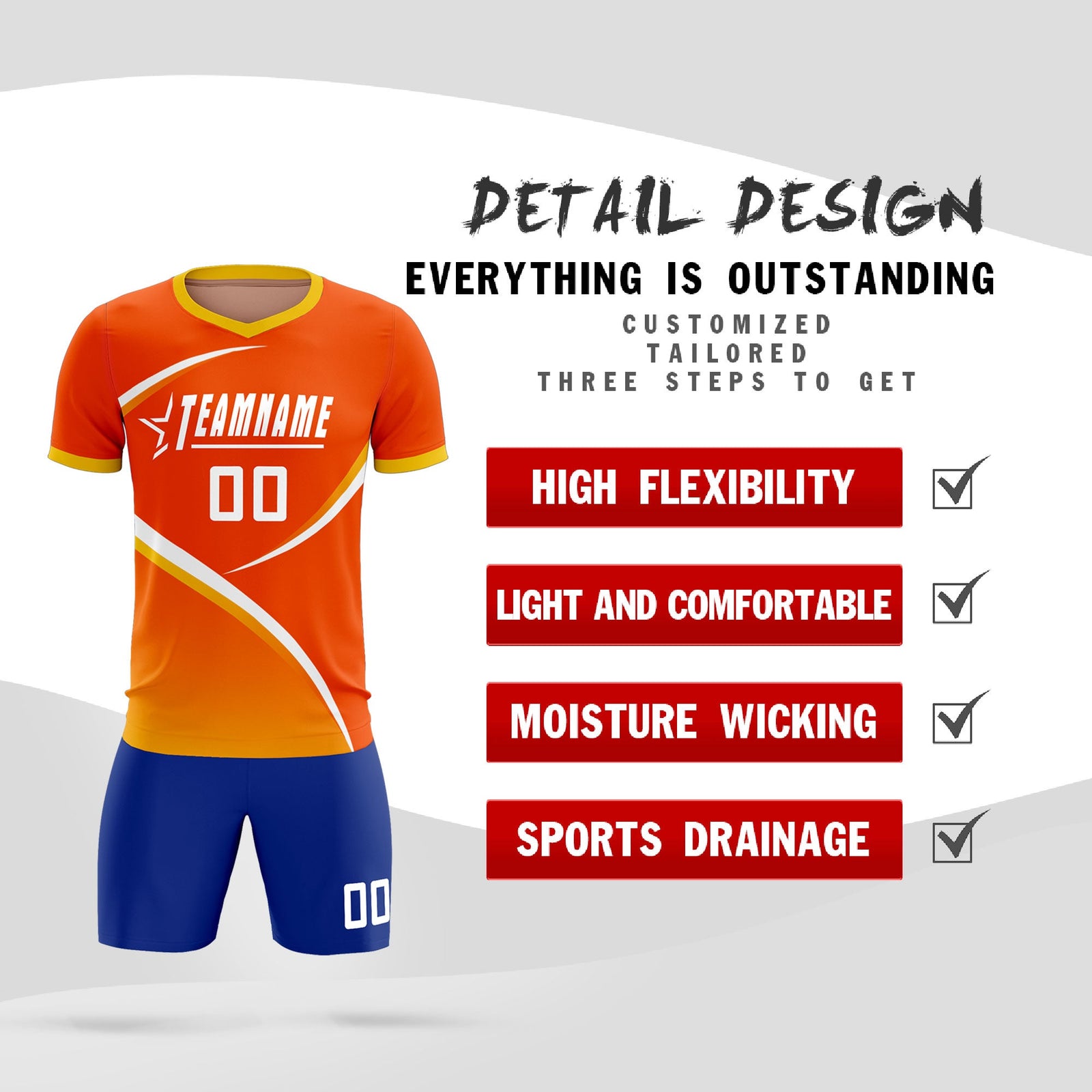 Custom Orange Gold Color Block Training Uniform For Men Soccer Sets Jersey