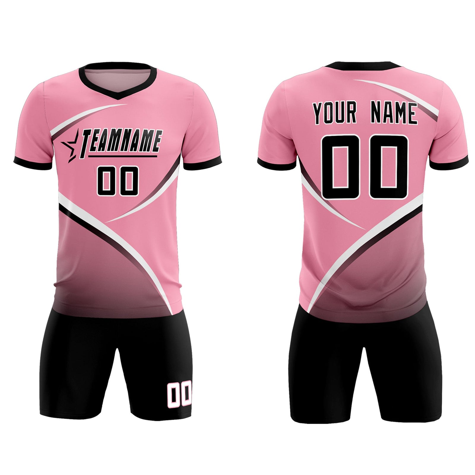 Custom Light Pink Black Color Block Training Uniform For Men Soccer Sets Jersey