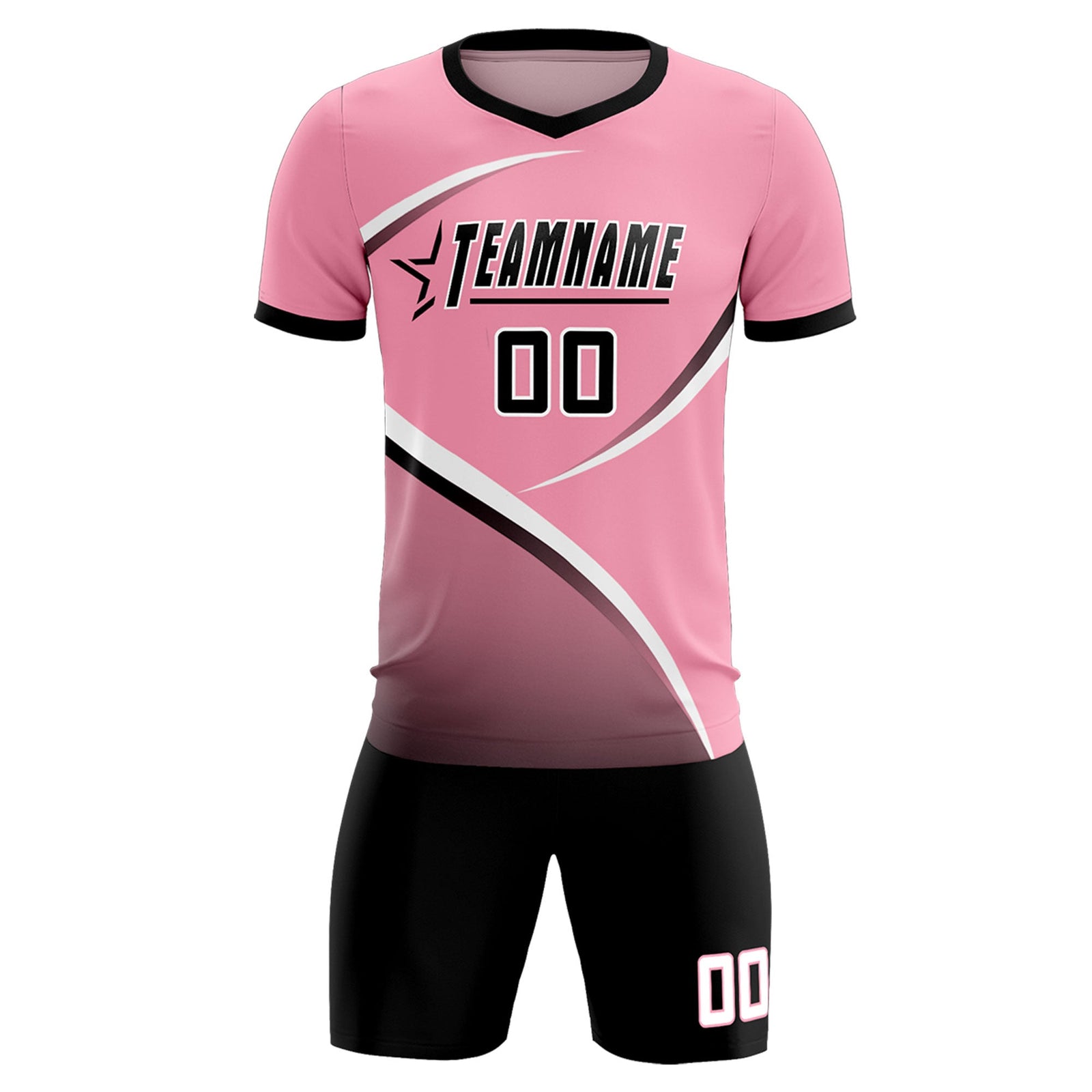 Custom Light Pink Black Color Block Training Uniform For Men Soccer Sets Jersey