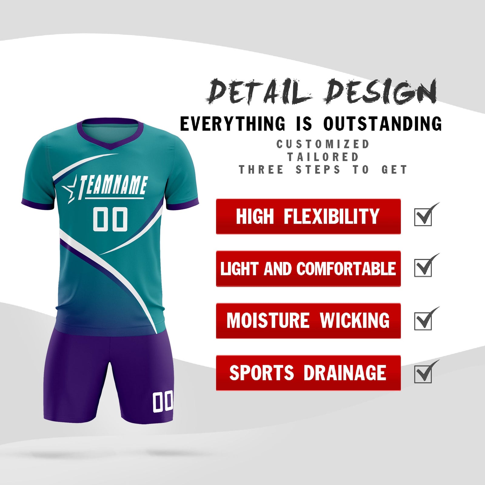 Custom Aqua Purple Color Block Training Uniform For Men Soccer Sets Jersey