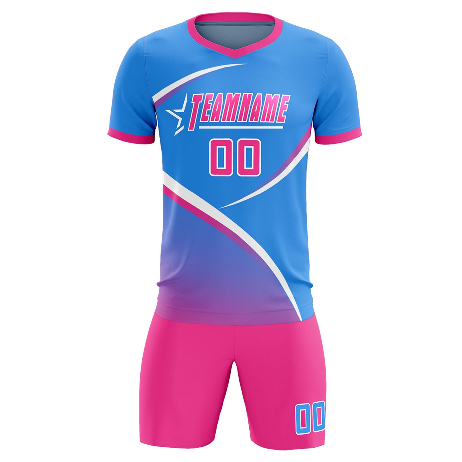 Custom Powder Blue Pink Color Block Training Uniform For Men Soccer Sets Jersey