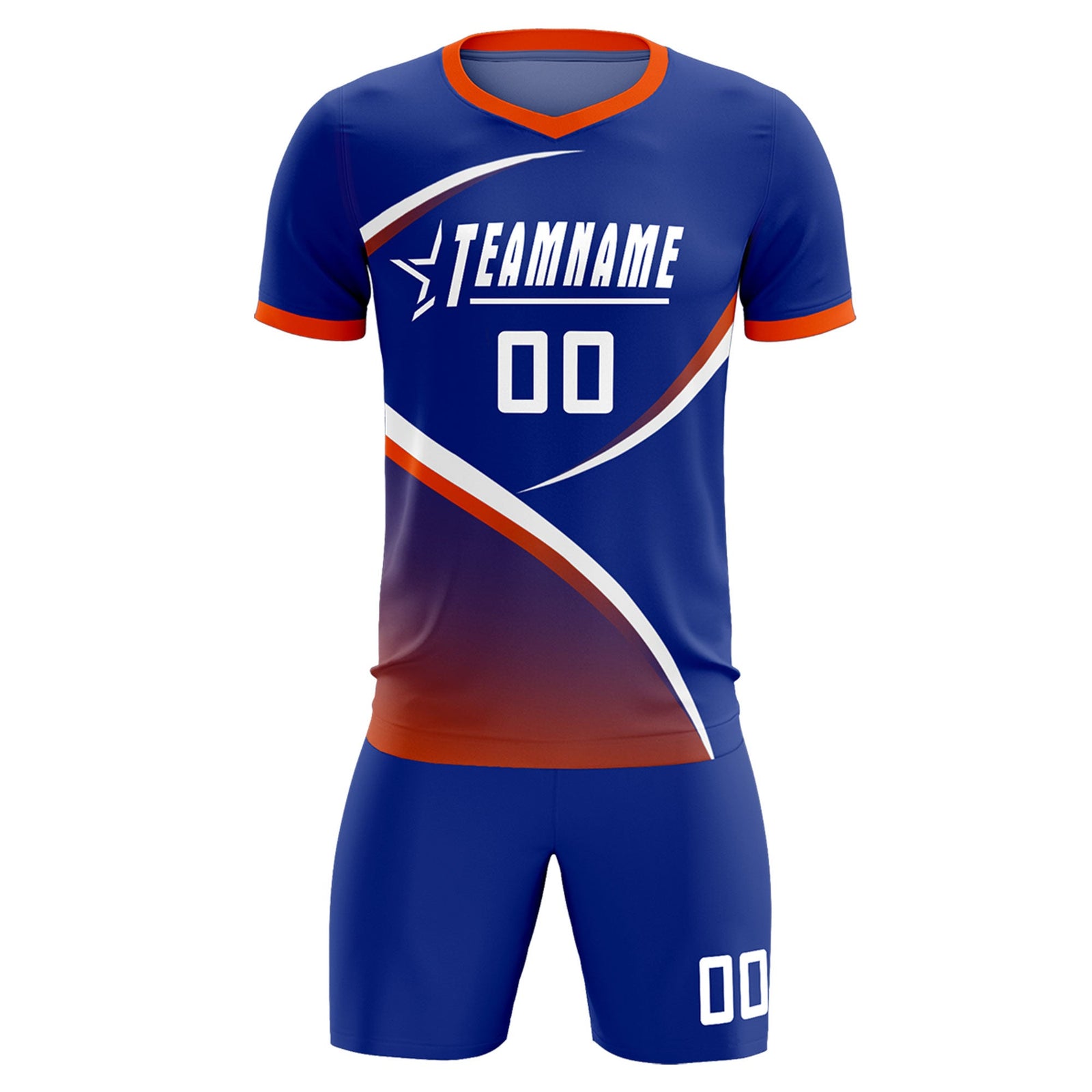 Custom Royal Orange Color Block Training Uniform For Men Soccer Sets Jersey