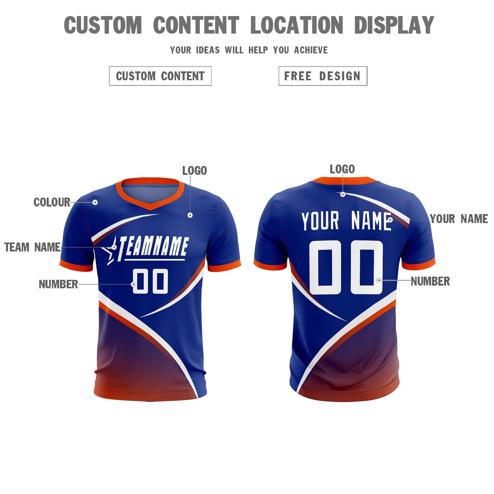 Custom Royal Orange Color Block Training Uniform For Men Soccer Sets Jersey