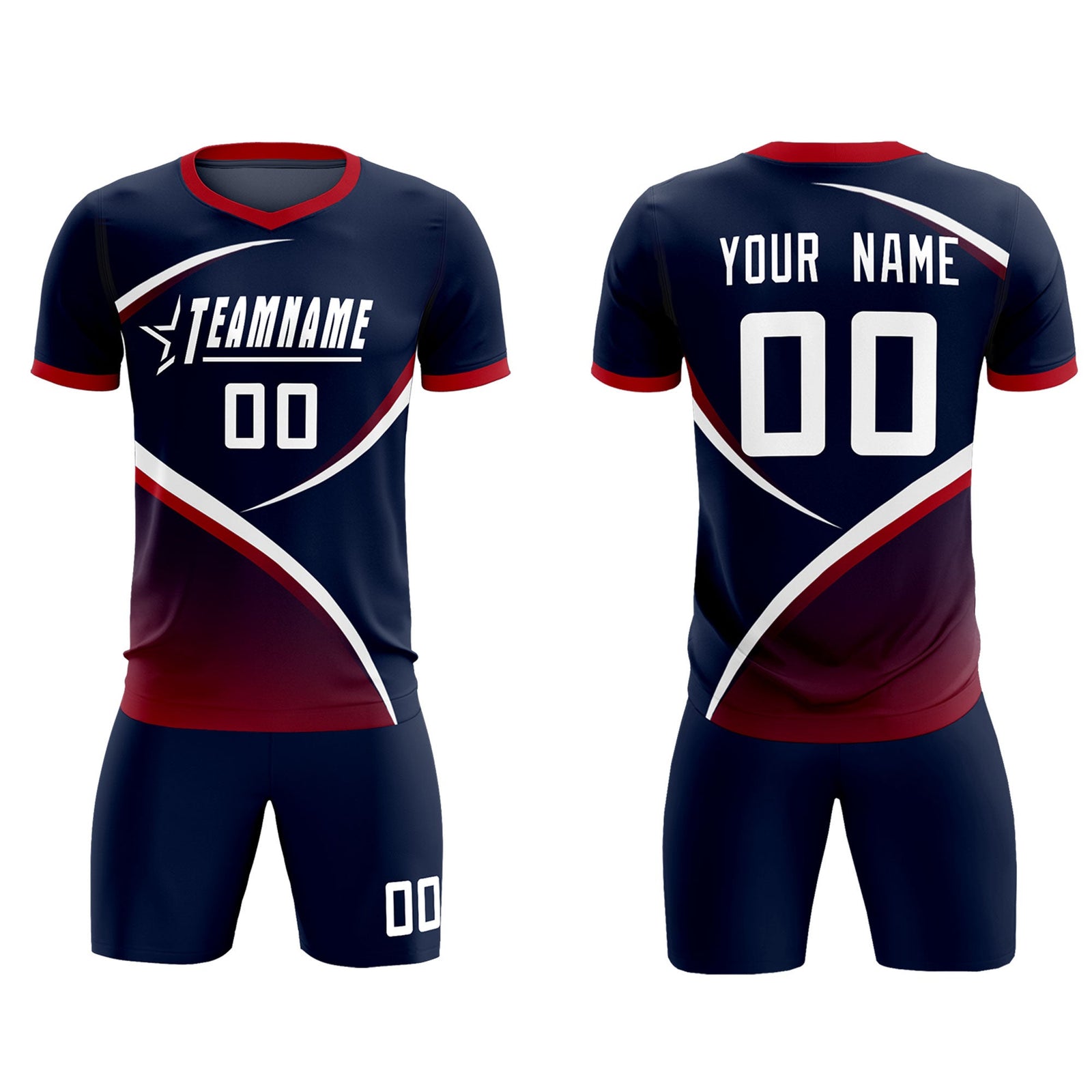 Custom Navy Red Color Block Training Uniform For Men Soccer Sets Jersey