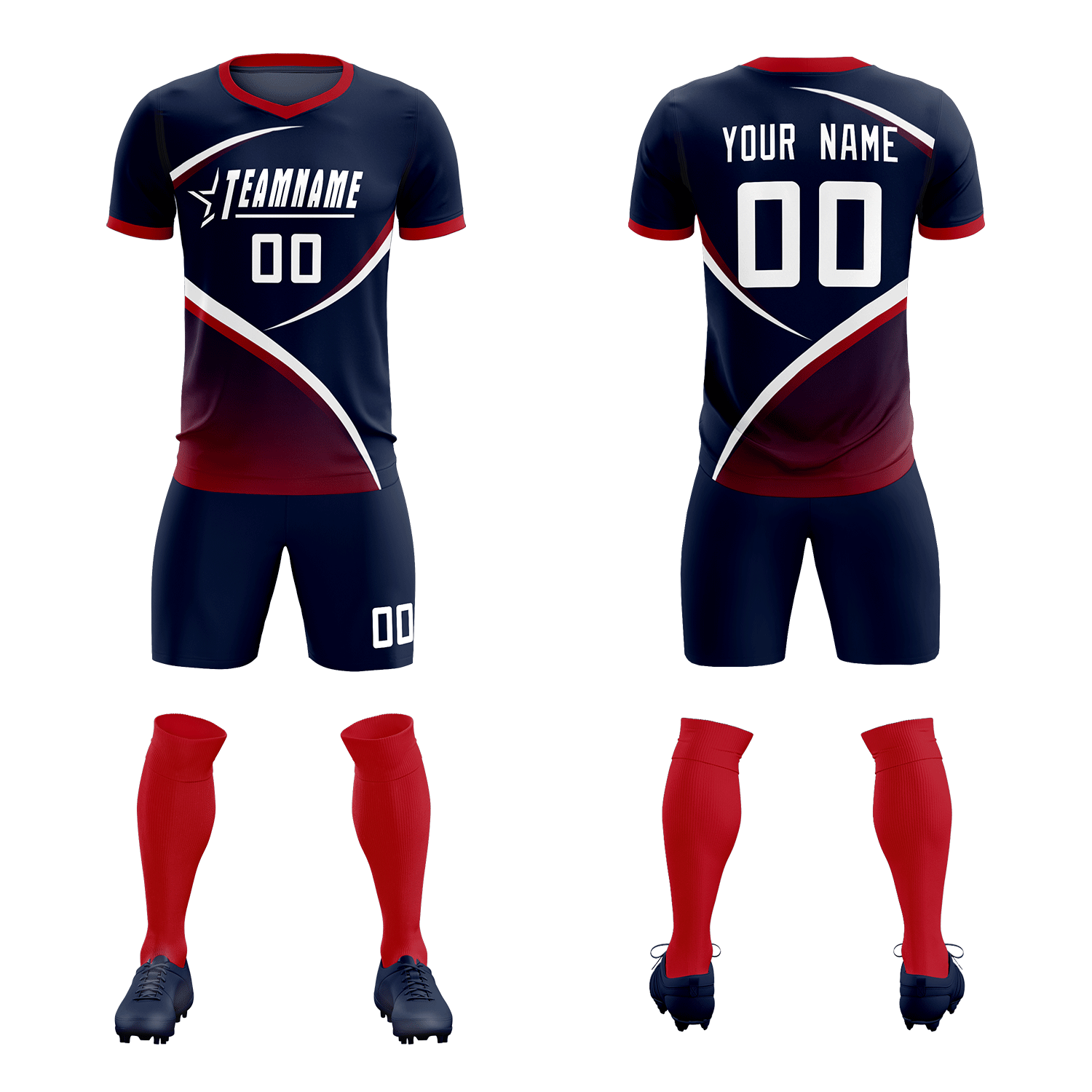 Custom Navy Red Color Block Training Uniform For Men Soccer Sets Jersey