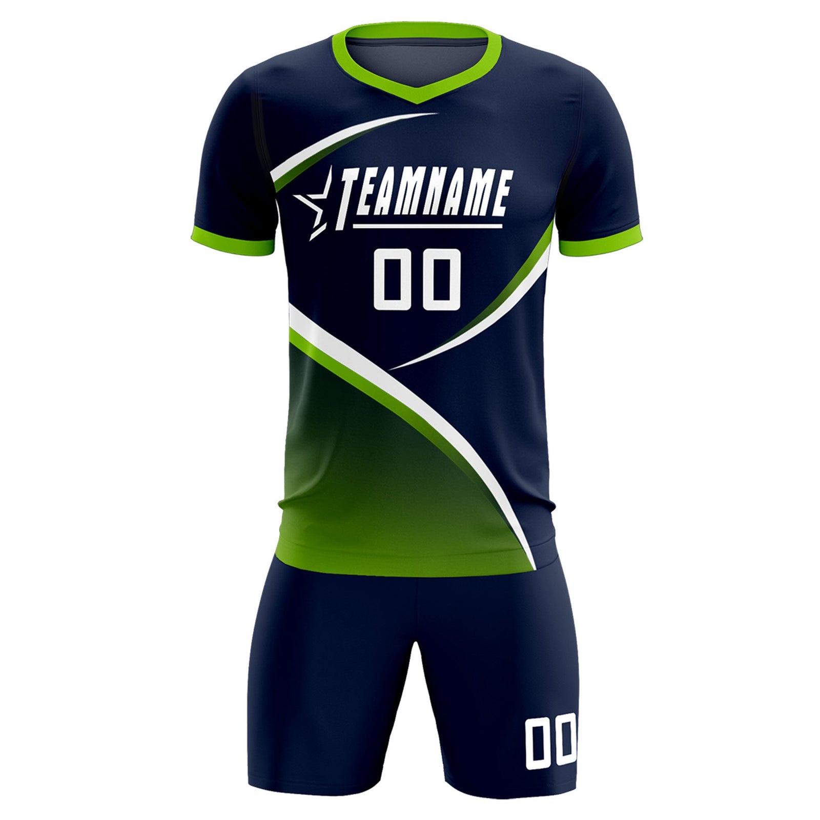 Custom Navy Neon Green Color Block Training Uniform For Men Soccer Sets Jersey