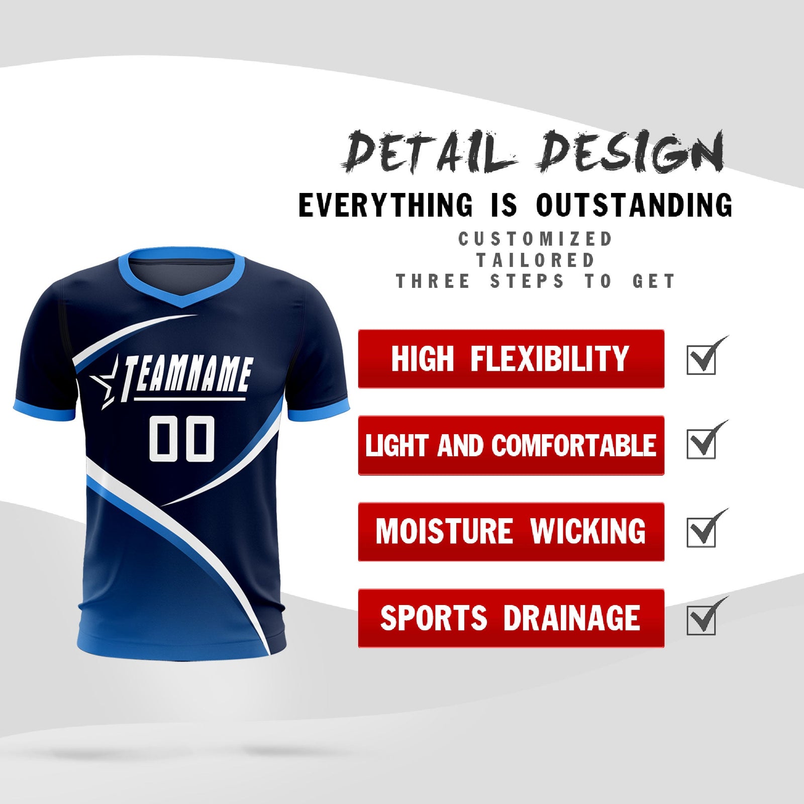 Custom Navy Powder Blue Color Block Training Uniform For Men Soccer Sets Jersey