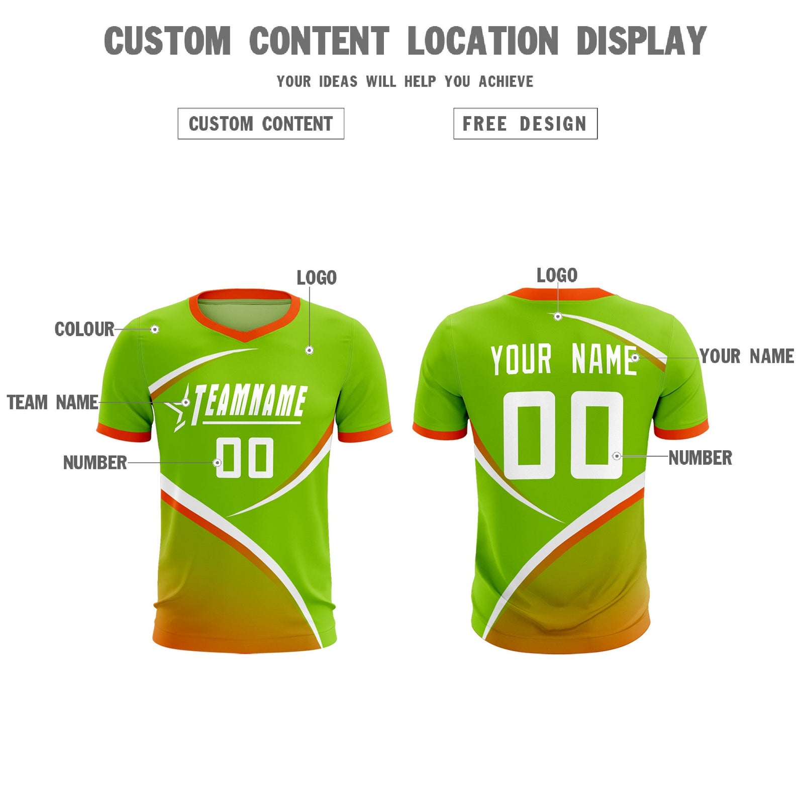 Custom Neon Green Orange Color Block Training Uniform For Men Soccer Sets Jersey