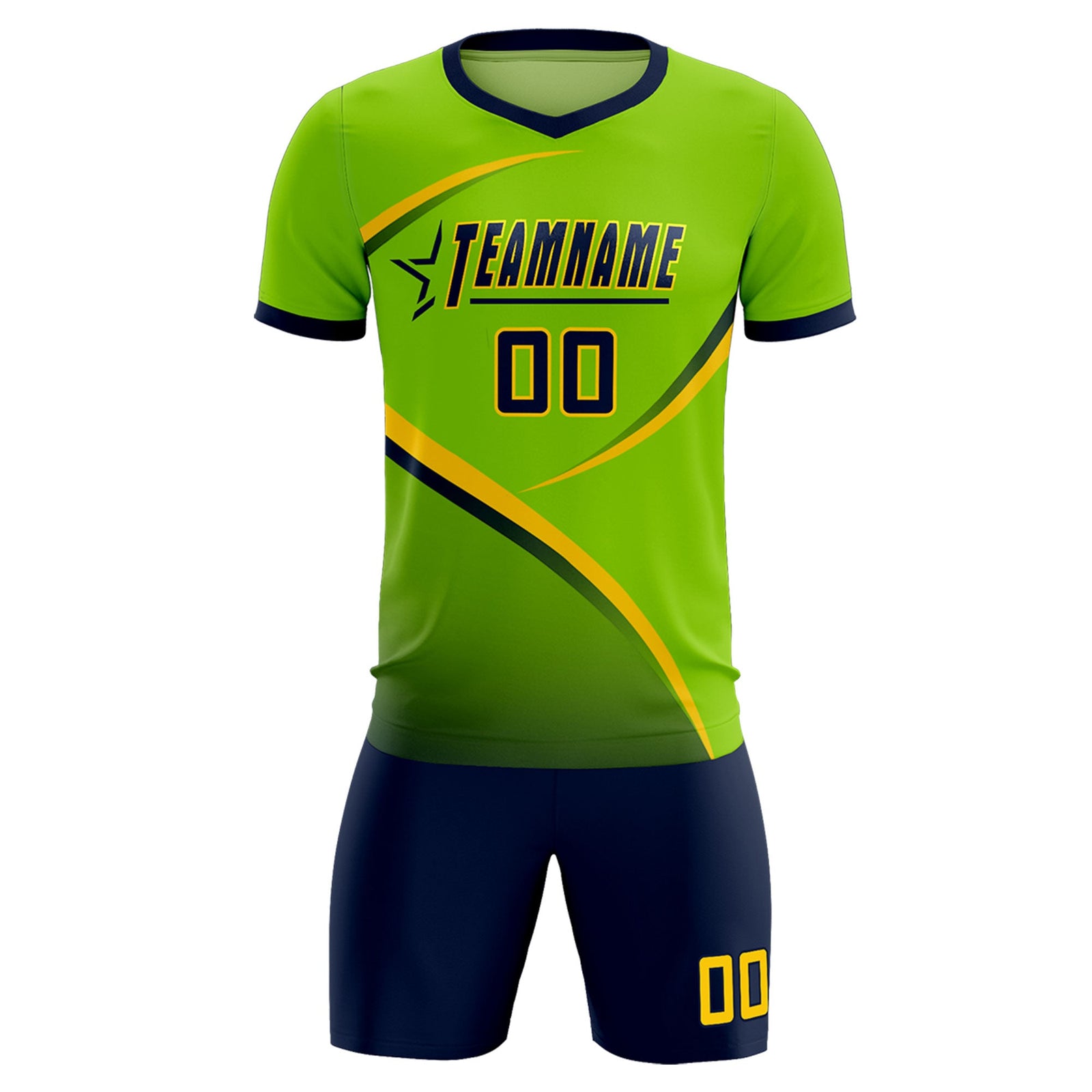 Custom Neon Green Navy Color Block Training Uniform For Men Soccer Sets Jersey