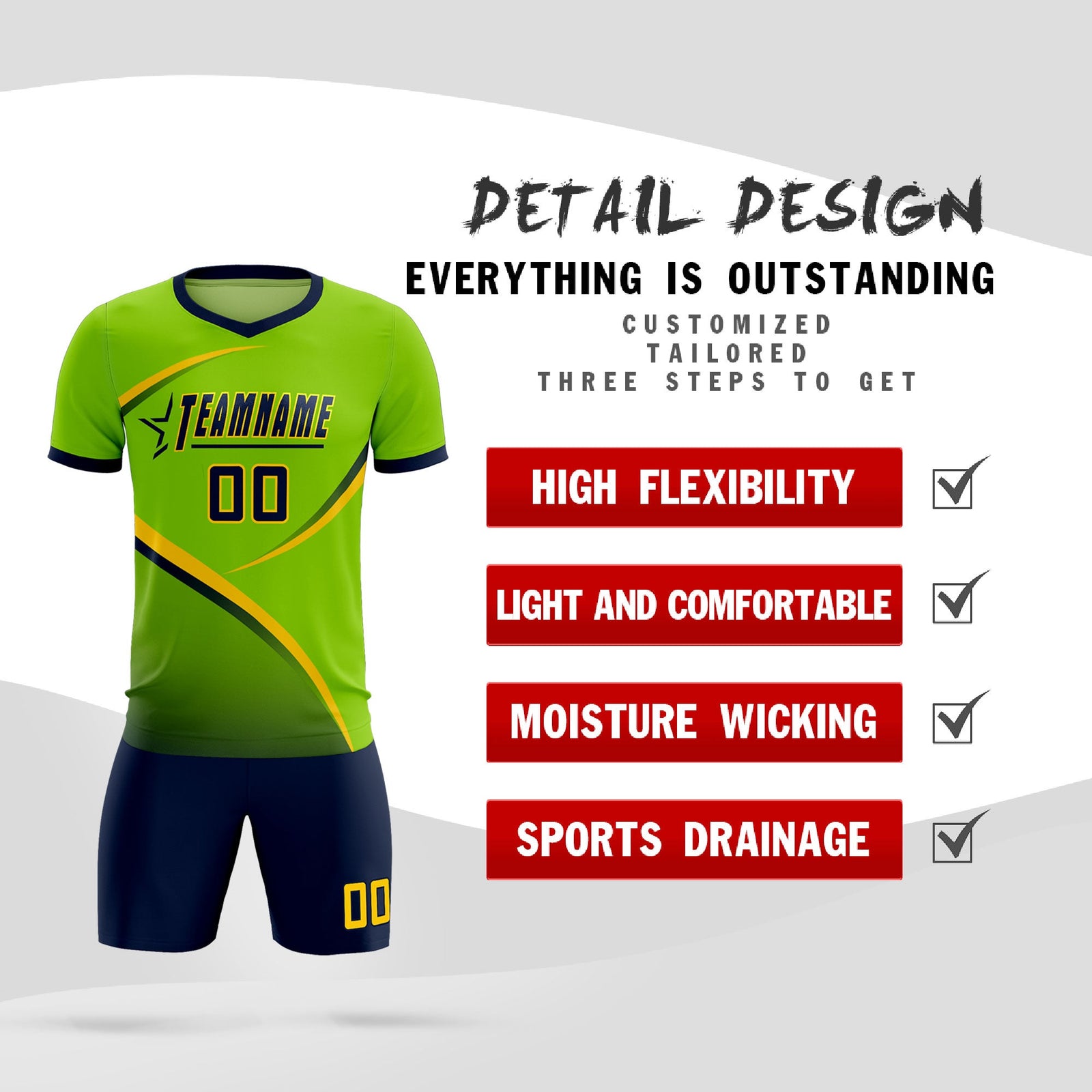 Custom Neon Green Navy Color Block Training Uniform For Men Soccer Sets Jersey