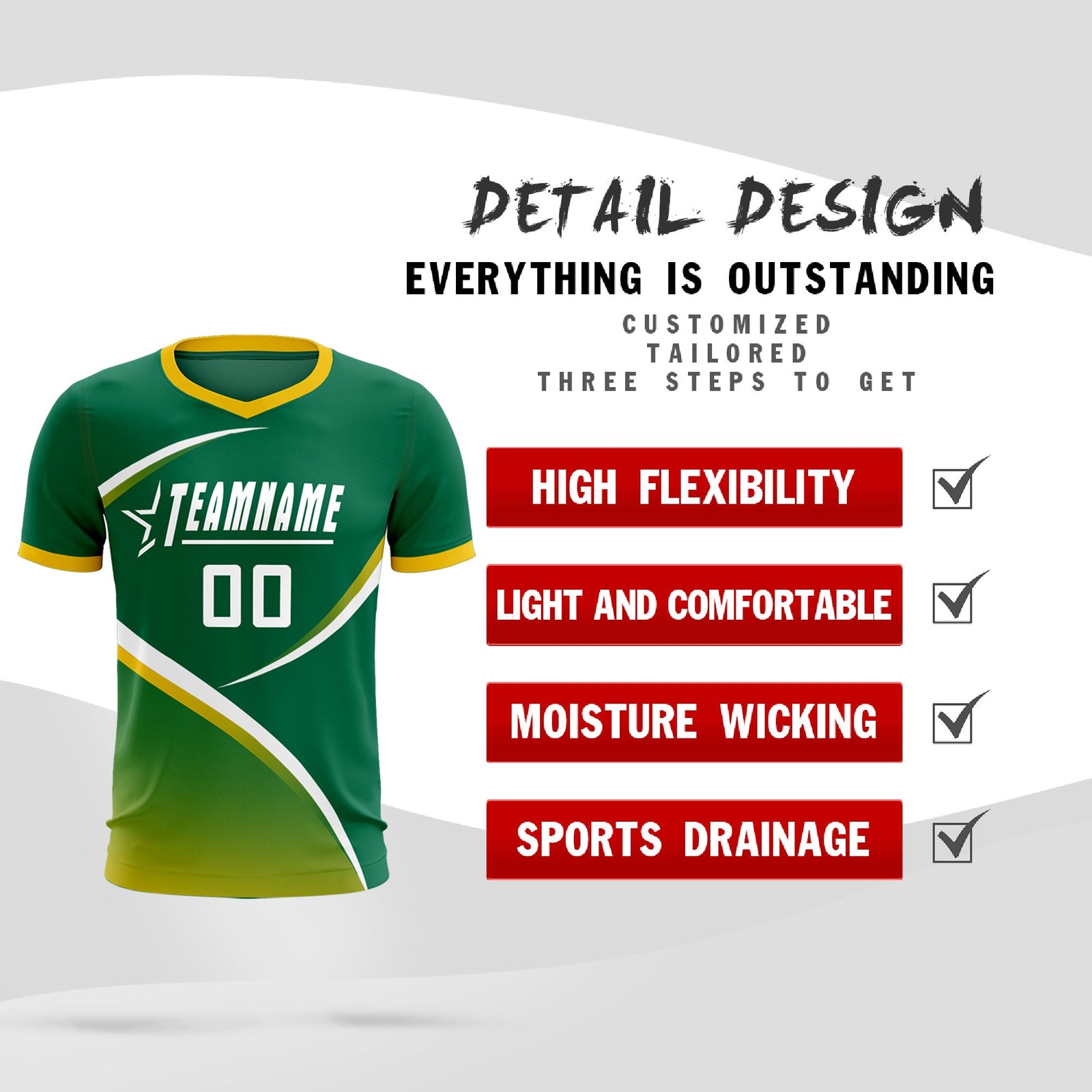 Custom Kelly Green Gold Color Block Training Uniform For Men Soccer Sets Jersey