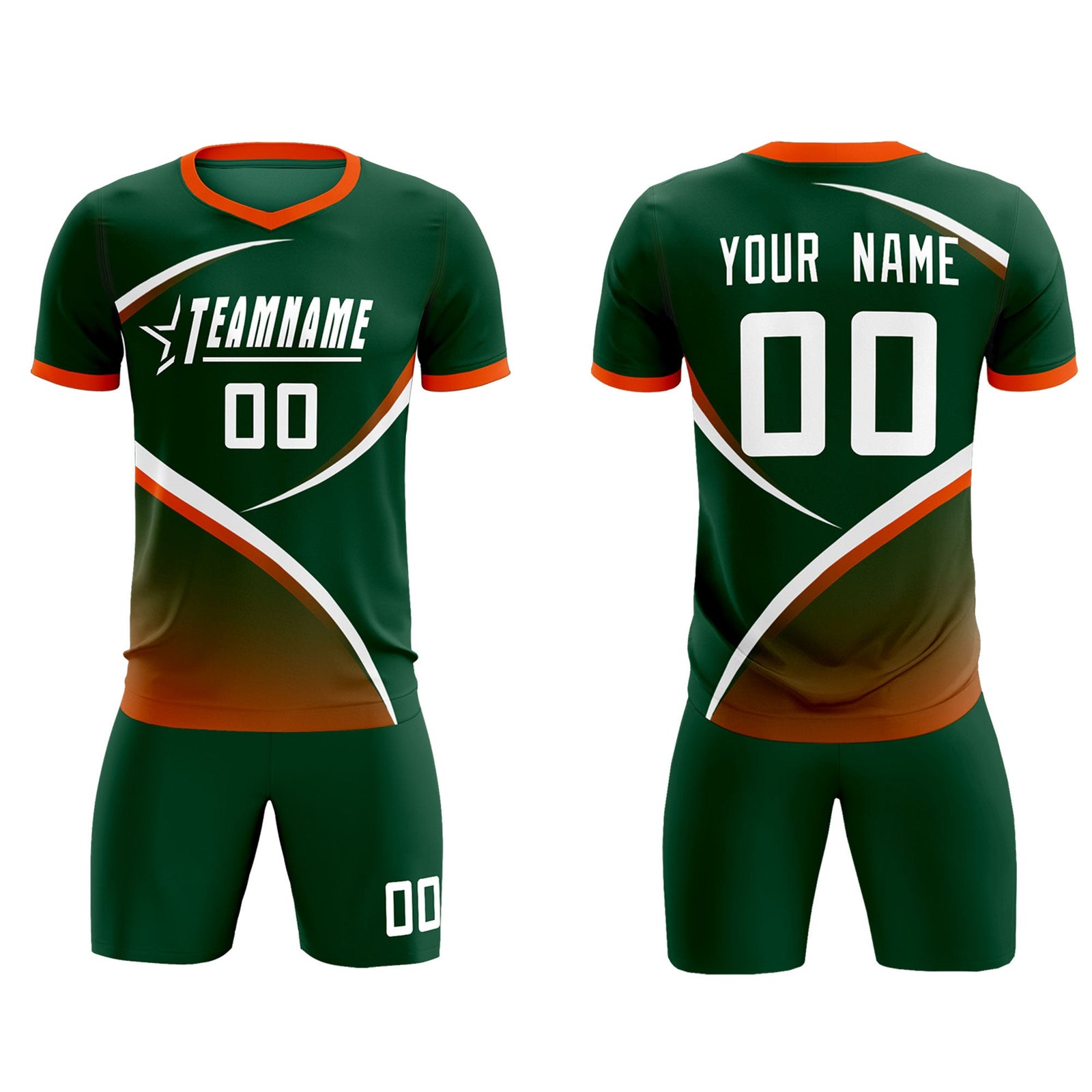 Custom Green Orange Color Block Training Uniform For Men Soccer Sets Jersey