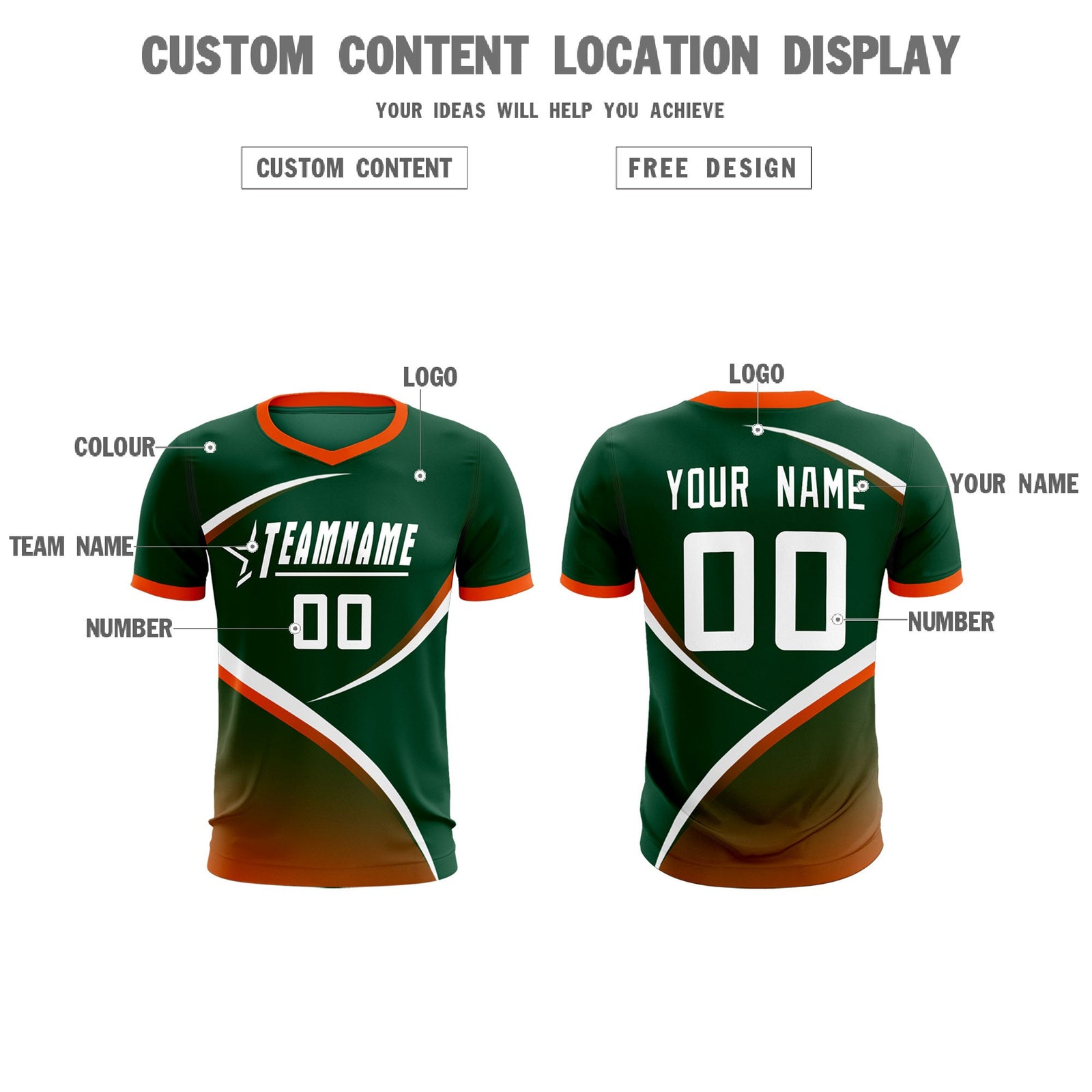 Custom Green Orange Color Block Training Uniform For Men Soccer Sets Jersey