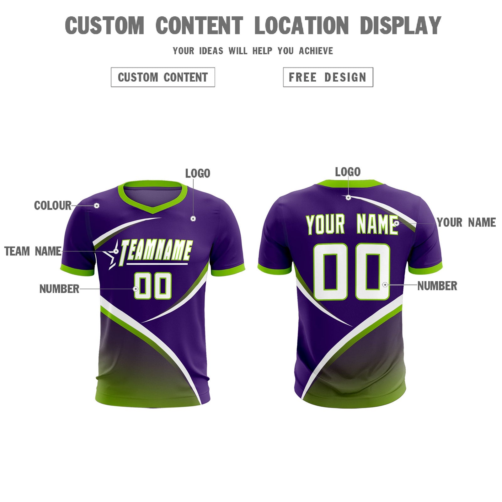 Custom Purple Neon Green Color Block Training Uniform For Men Soccer Sets Jersey