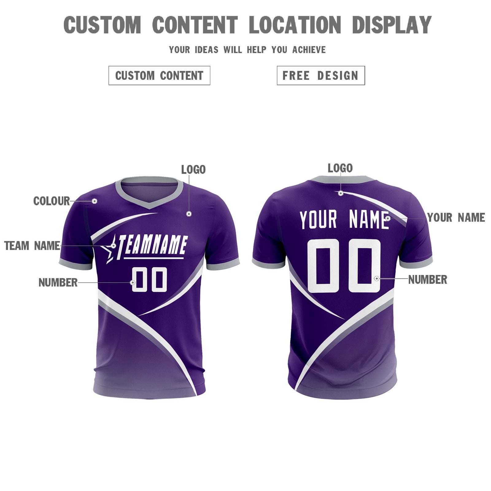 Custom Purple Gray Color Block Training Uniform For Men Soccer Sets Jersey