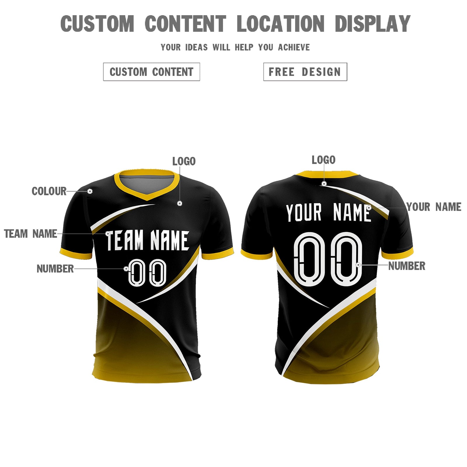 Custom Black Gold Color Block Training Uniform For Men Soccer Sets Jersey