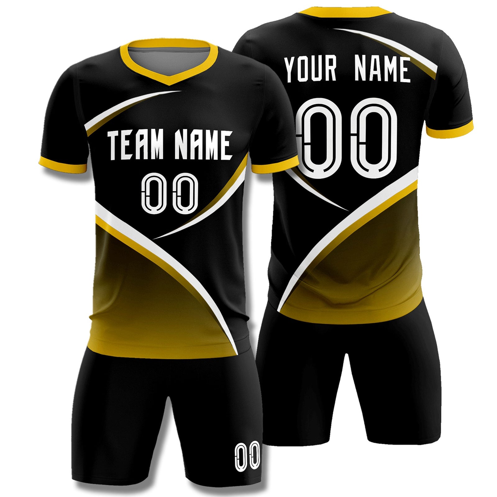Custom Black Gold Color Block Training Uniform For Men Soccer Sets Jersey