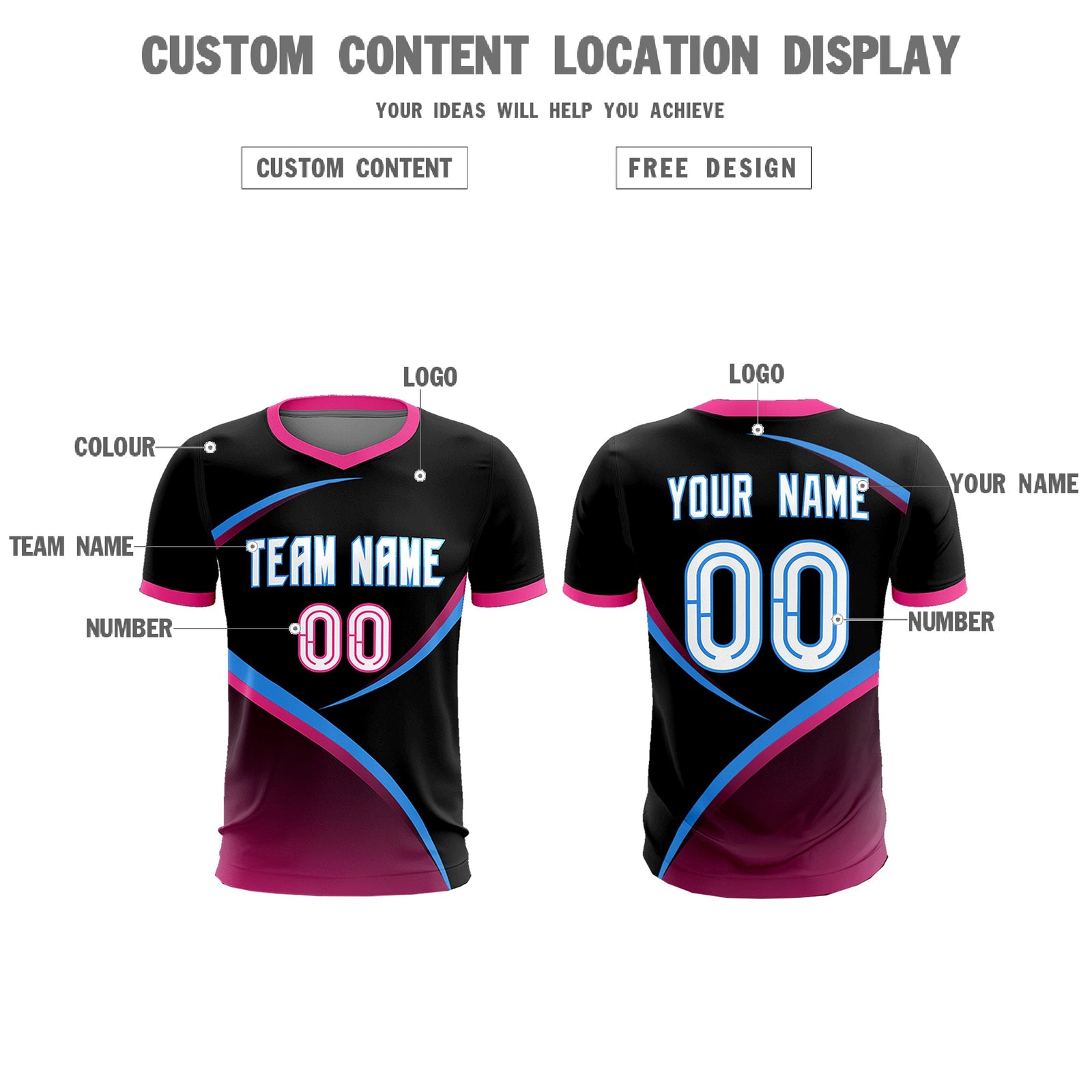 Custom Black Pink Color Block Training Uniform For Men Soccer Sets Jersey