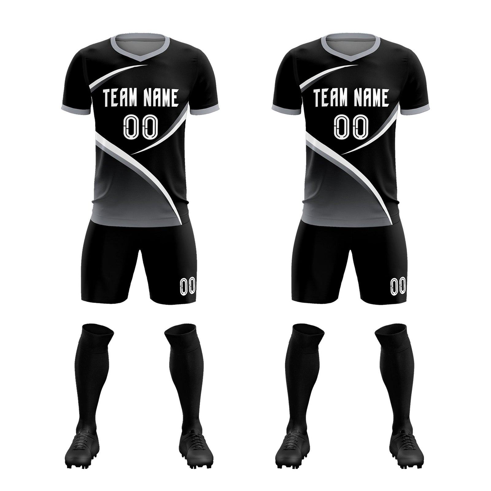 Custom Black Gray Color Block Training Uniform For Men Soccer Sets Jersey