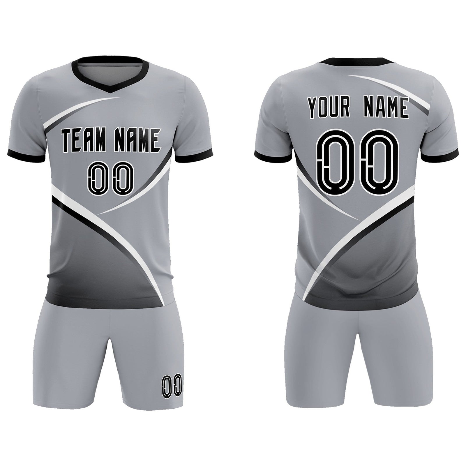 Custom Gray Black Color Block Training Uniform For Men Soccer Sets Jersey