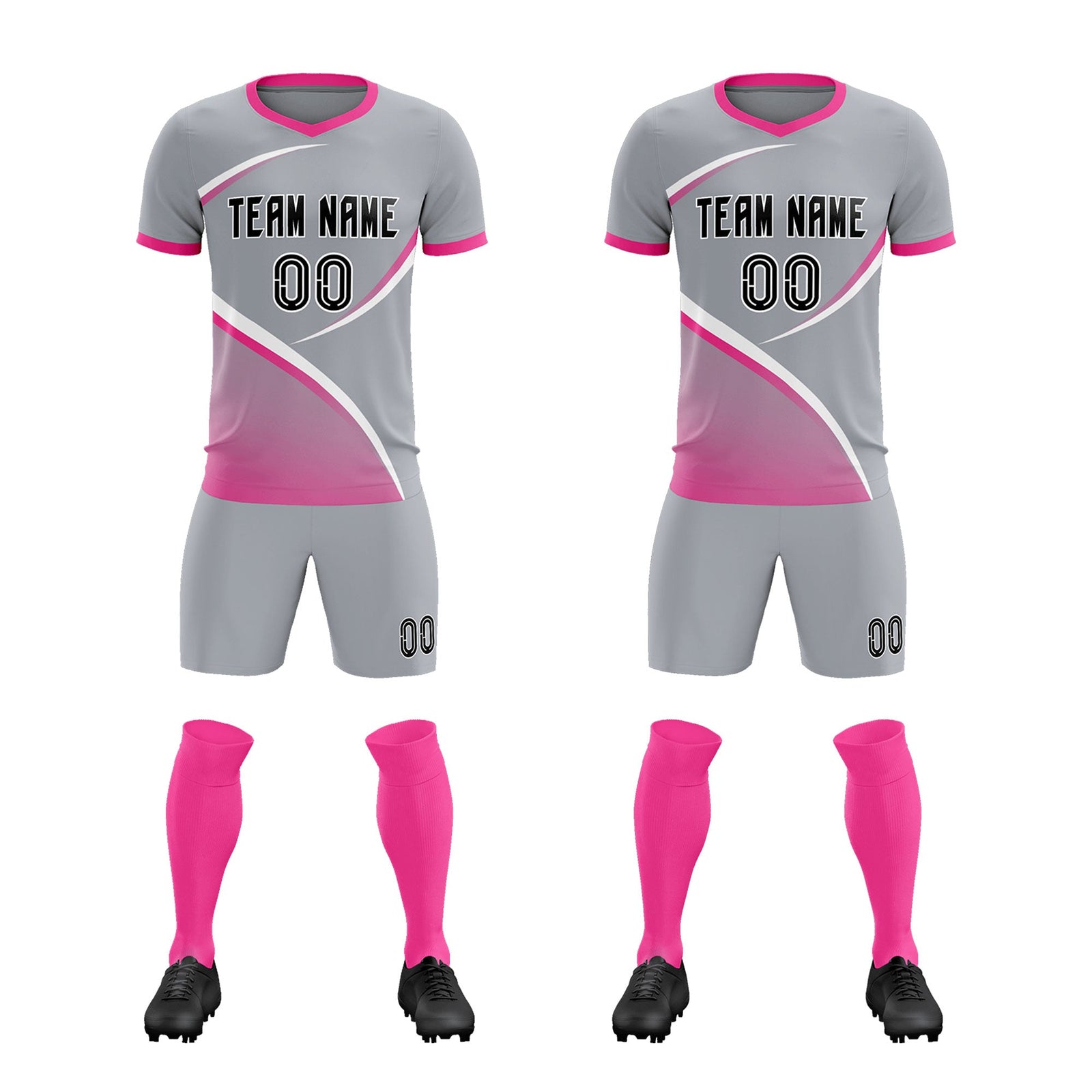 Custom Gray Pink Color Block Training Uniform For Men Soccer Sets Jersey