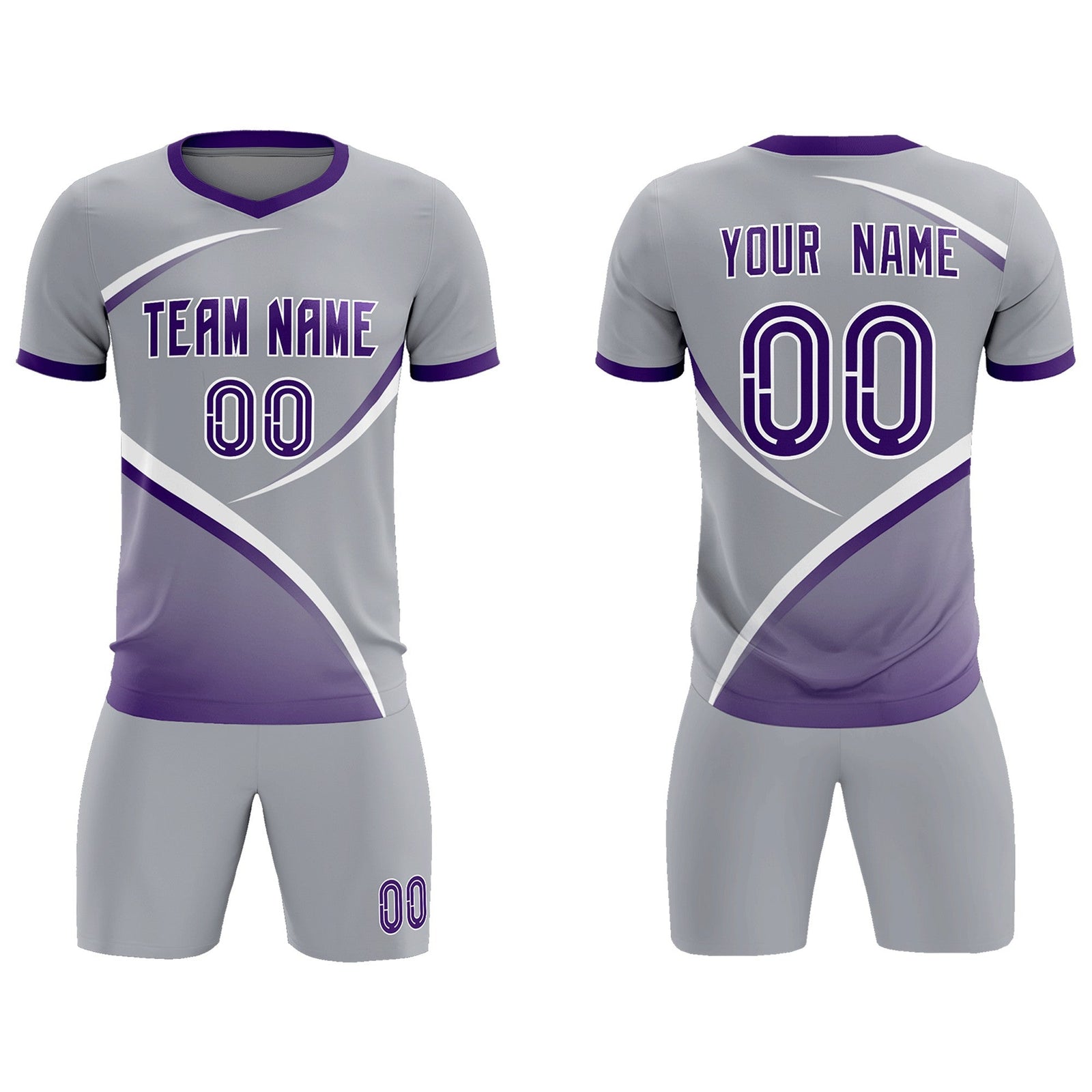 Custom Gray Purple Color Block Training Uniform For Men Soccer Sets Jersey