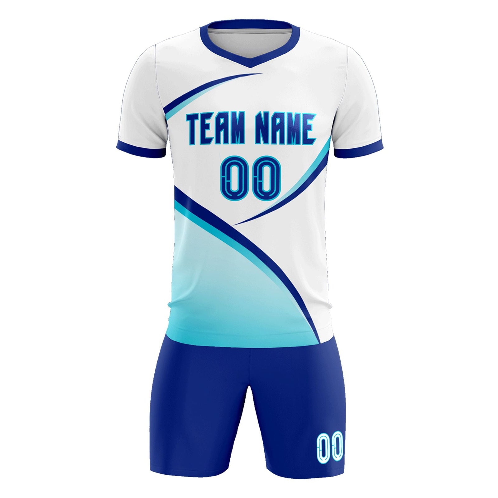 Custom White Sky Blue Color Block Training Uniform For Men Soccer Sets Jersey