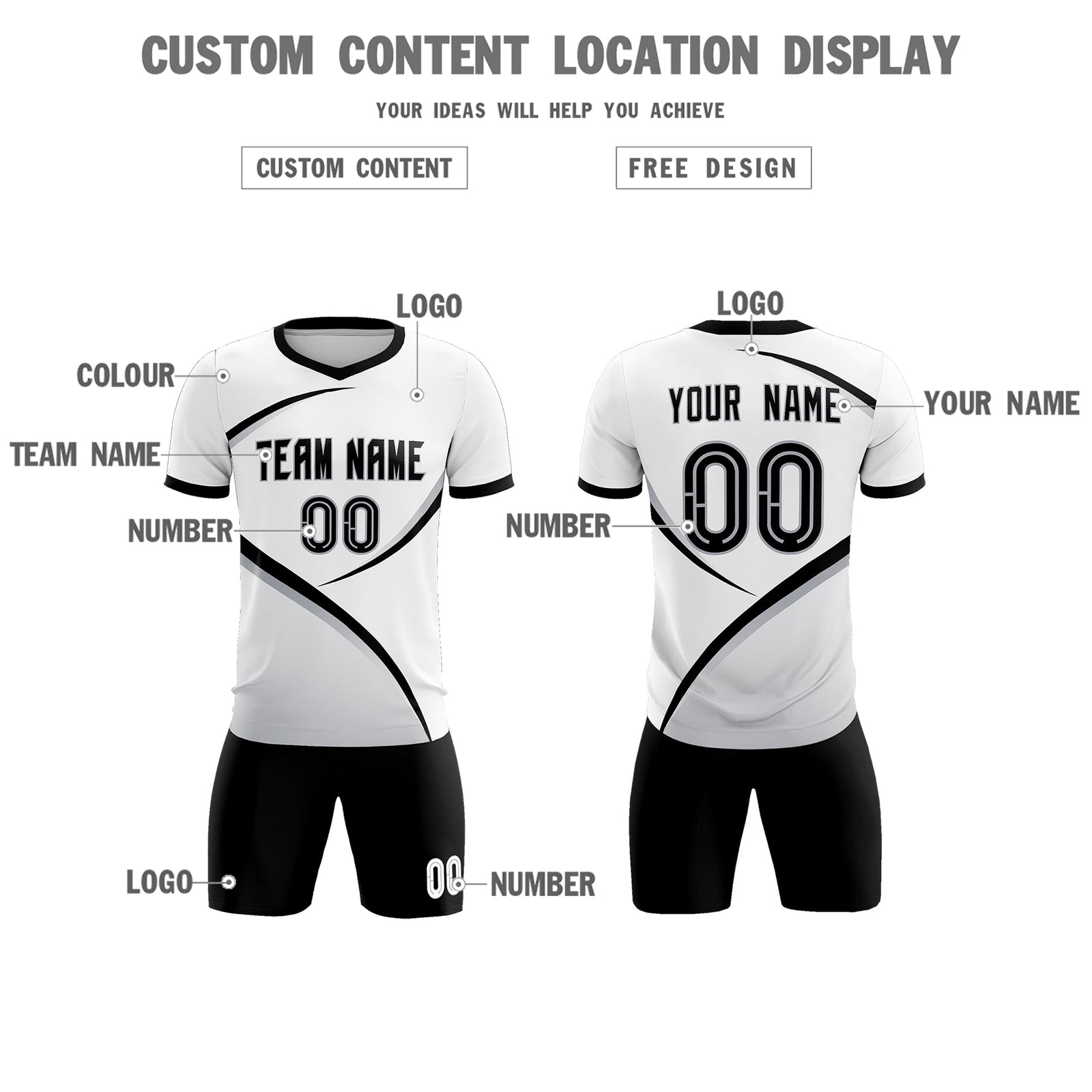 Custom White Black Color Block Training Uniform For Men Soccer Sets Jersey