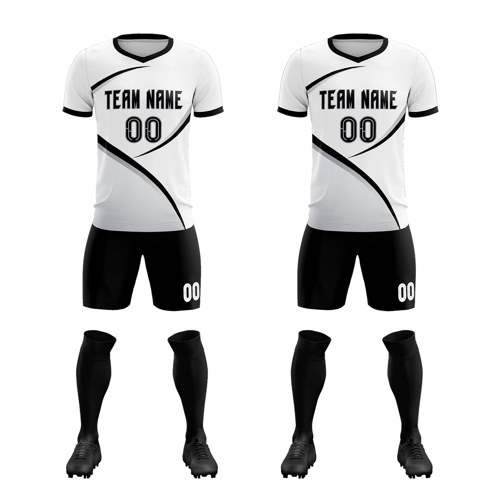Custom White Black Color Block Training Uniform For Men Soccer Sets Jersey