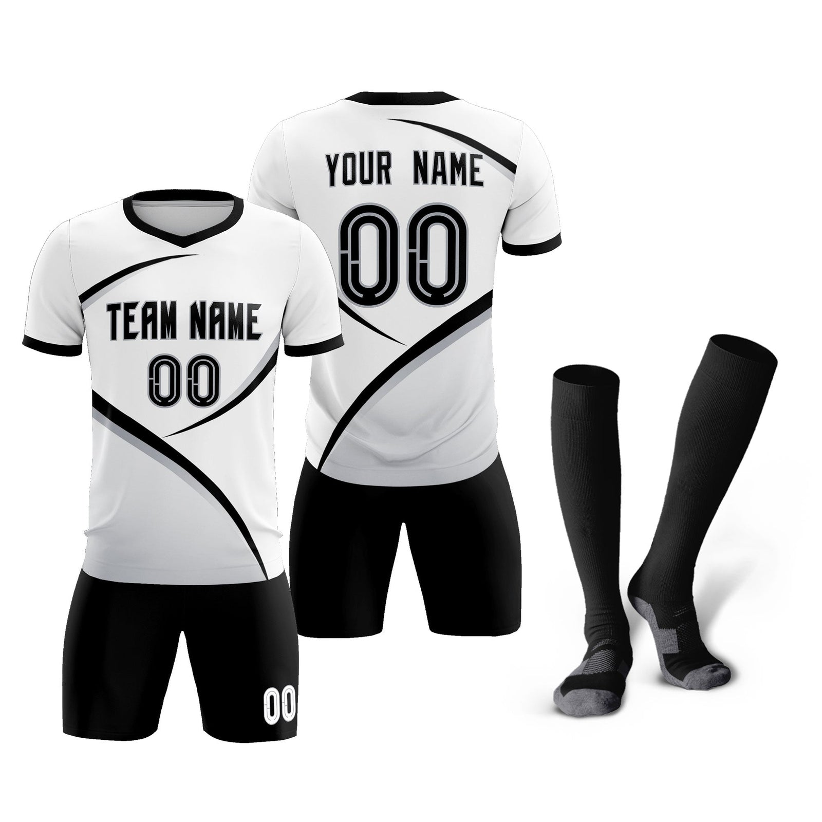 Custom White Black Color Block Training Uniform For Men Soccer Sets Jersey