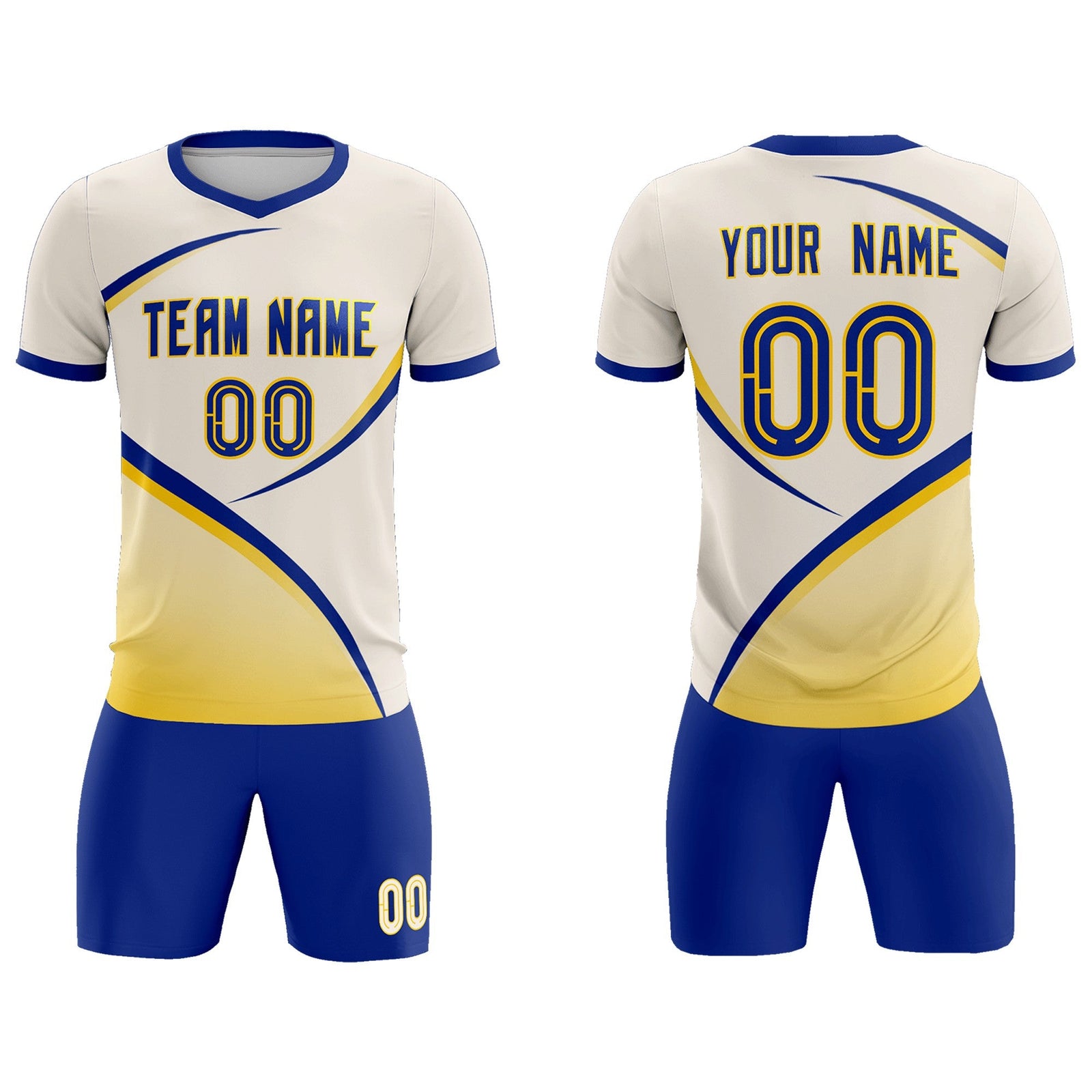 Custom Cream Royal Color Block Training Uniform For Men Soccer Sets Jersey