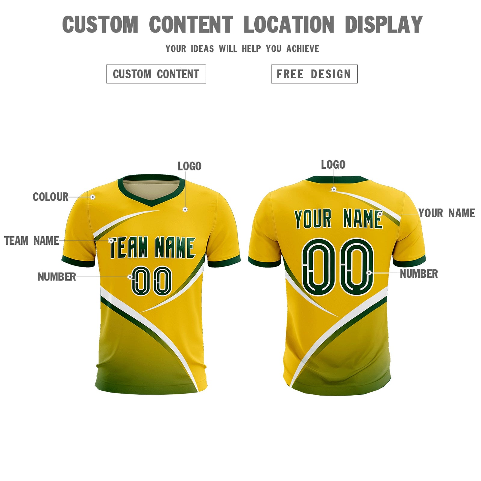 Custom Gold Green Color Block Training Uniform For Men Soccer Sets Jersey