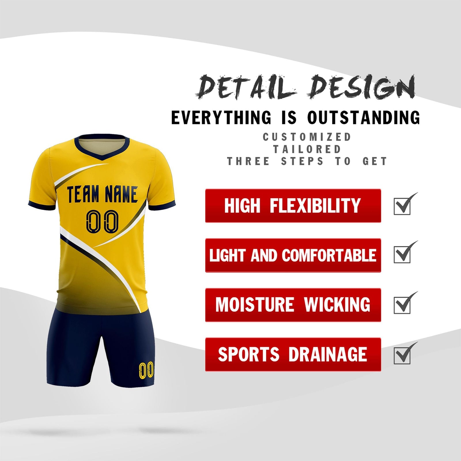 Custom Gold Navy Color Block Training Uniform For Men Soccer Sets Jersey